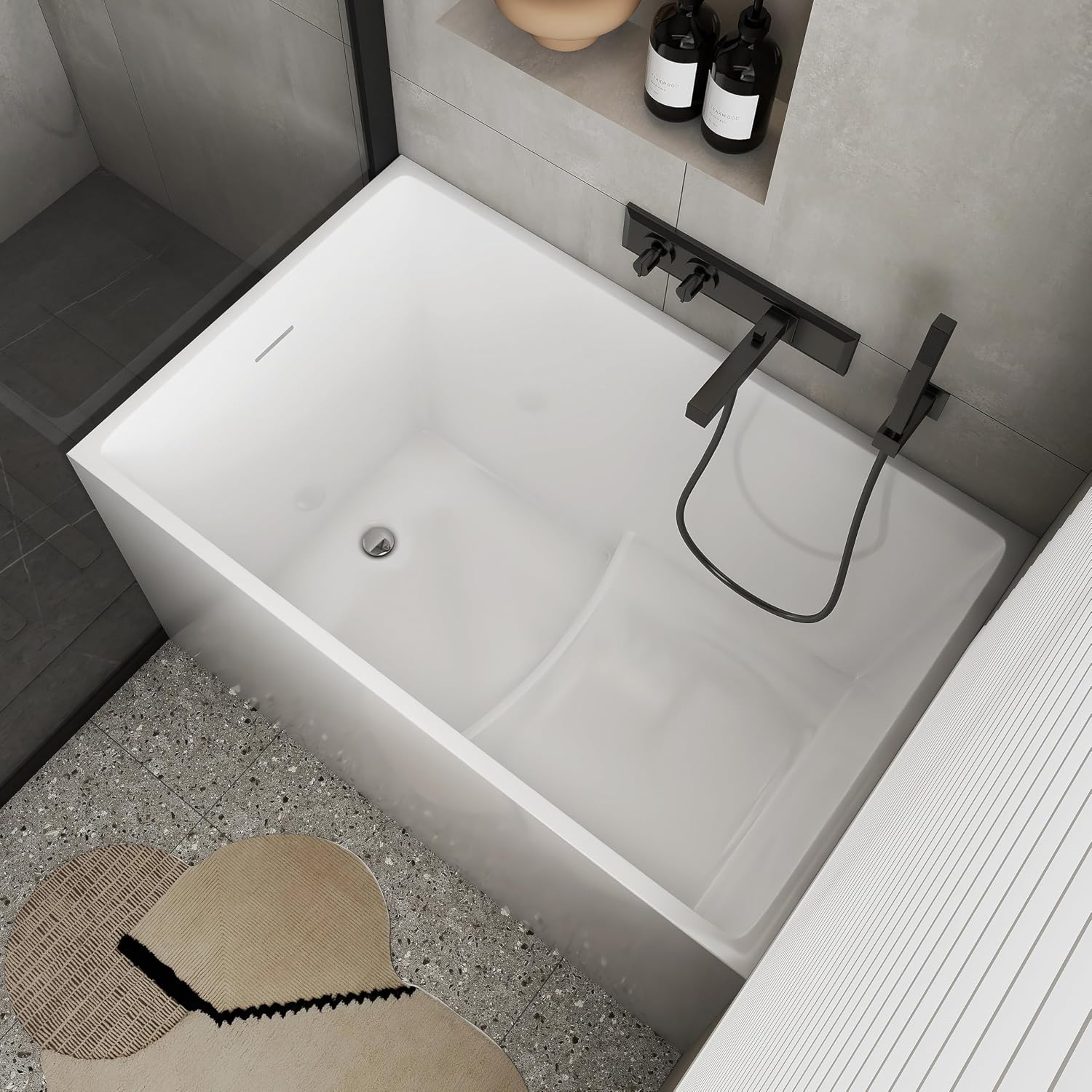 43' Acrylic Freestanding Bathtubs, Stand Alone Tub, Japanese Soaking Tub for Bathroom, Integrated Overflow and Drain, cUPC Certified, Gloss White