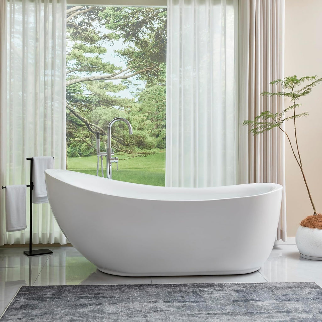 HomeBeyond 71 Inch Free Standing Bathtub | Acrylic Freestanding Soaking Tub deal for Spa-Like Baths, Modern Bathroom Stand Alone Tub Suitable for Couples, Singles, and Families, White