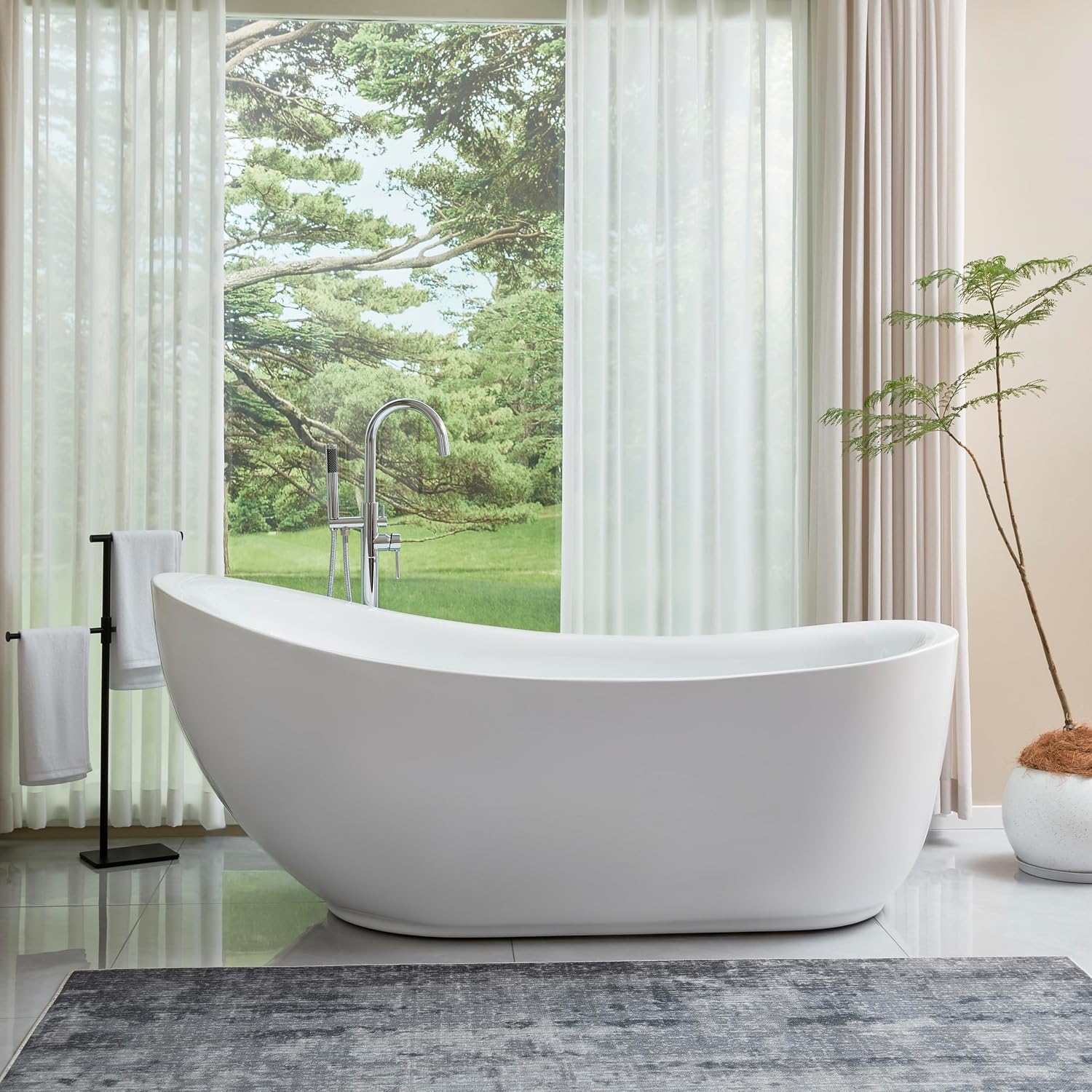 HomeBeyond 71 Inch Free Standing Bathtub | Acrylic Freestanding Soaking Tub deal for Spa-Like Baths, Modern Bathroom Stand Alone Tub Suitable for Couples, Singles, and Families, White