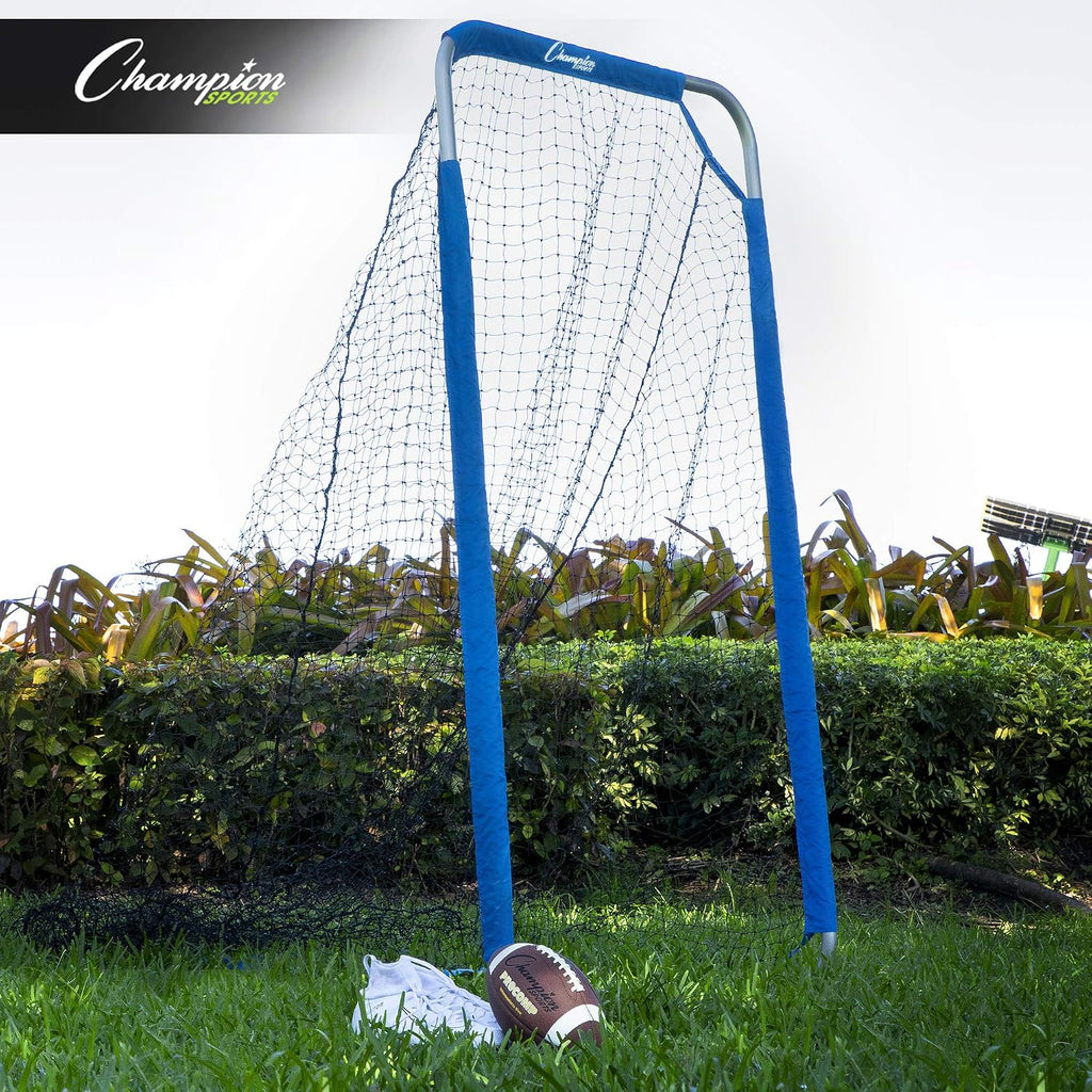 Champion Sports Football Kicking Screen - Powder Coated Steel - Extra Deep Pocket - White/Blue