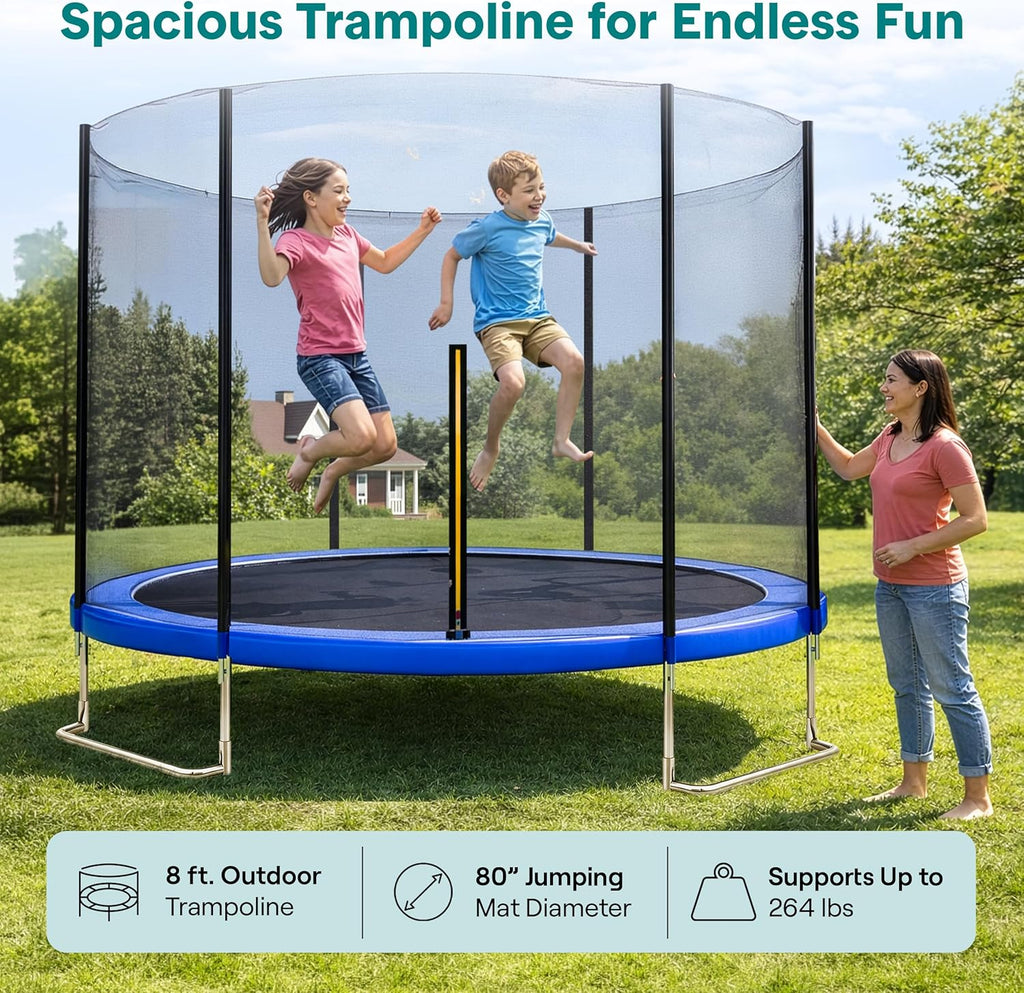 SereneLife Trampoline Outdoor 8FT 10FT 12FT 14FT with Enclosure Net, Ladder and Anti-Rust Coating - ASTM Approved Recreational Trampolines - Heavy Duty Yard Trampolines for Kids and Adults