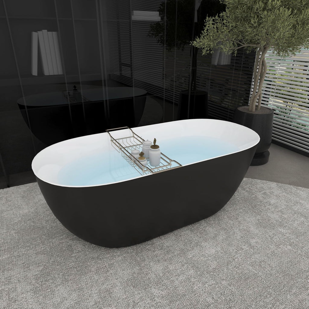 Acrylic Freestanding Contemporary Soaking Tub A25-51 Series 51' Bathtub Matte Black Modern Stand Alone Tub with Overflow and Pop-up Drain