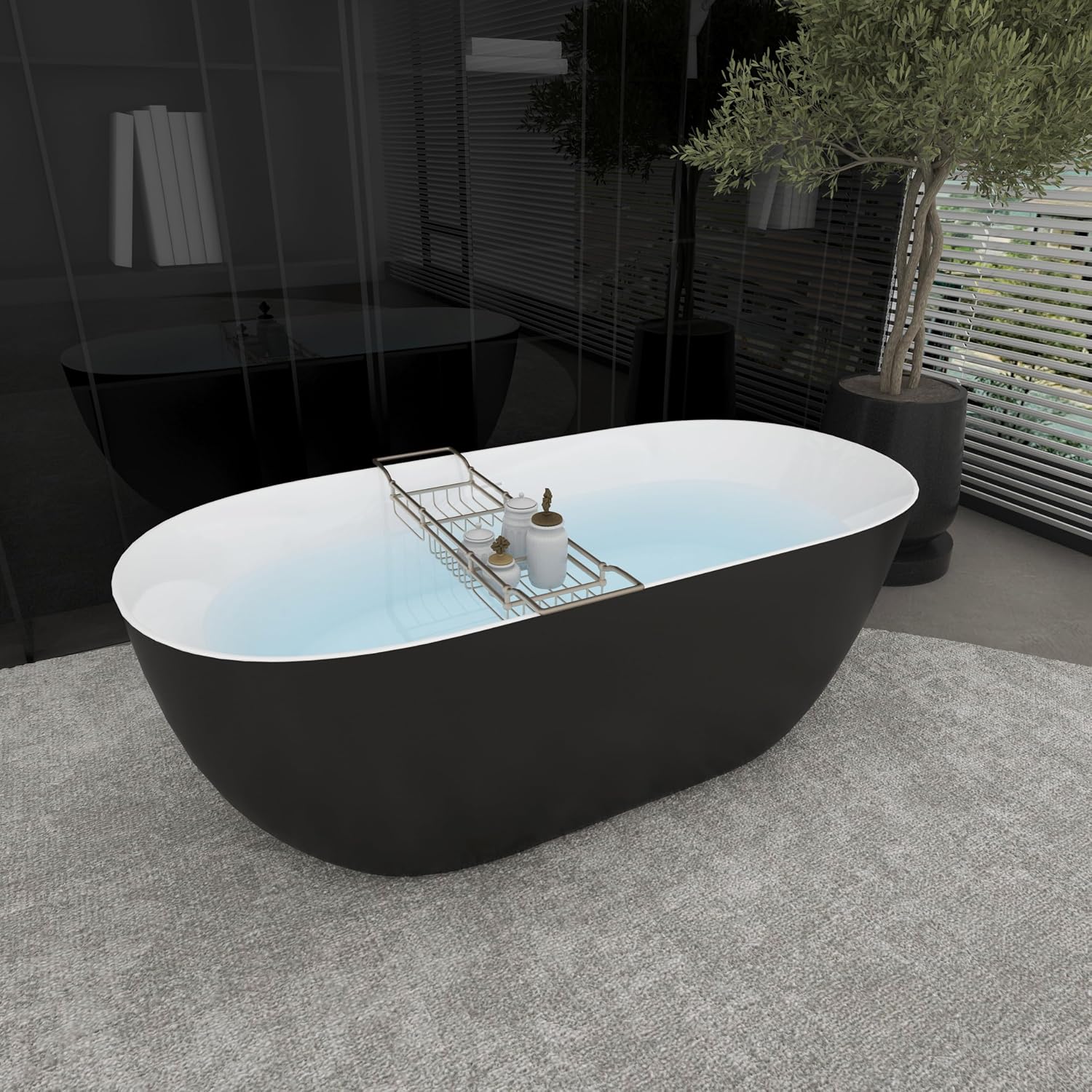 Acrylic Freestanding Contemporary Soaking Tub A25-51 Series 51' Bathtub Matte Black Modern Stand Alone Tub with Overflow and Pop-up Drain
