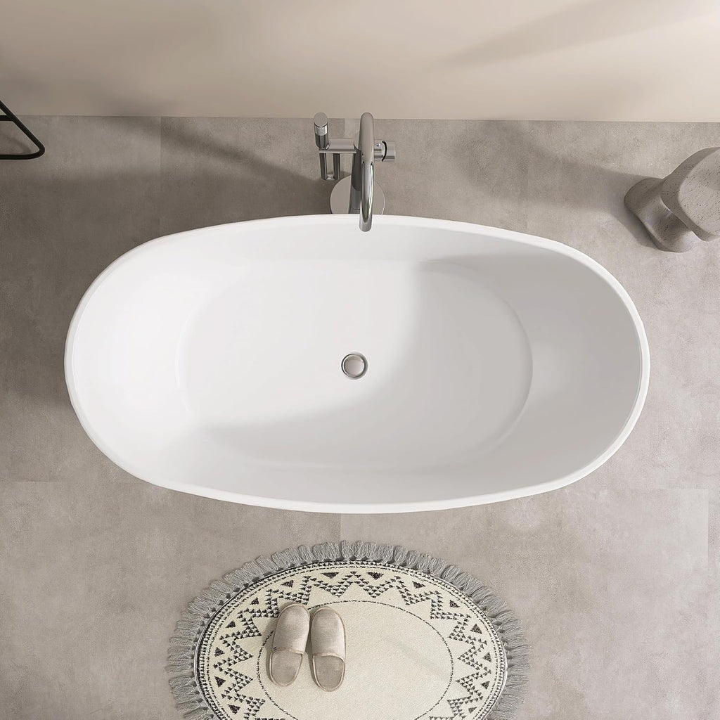 SJ STAR&JANE 60' Freestanding Bathtub, Acrylic Soaking Bathtub, Modern Acrylic Stand Alone Tub in white Intergrated Drain and Overflow,cUPC Certified