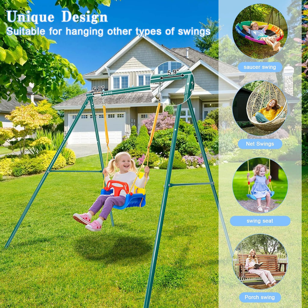 CYFIE Toddler Swing Set, 4-in-1 Kids Swing Sets for Backyard, Indoor/Outdoor Baby Swing with Heavy Duty Metal Stand, Suitable Gift for Aged 6 Months to 10 Years Old
