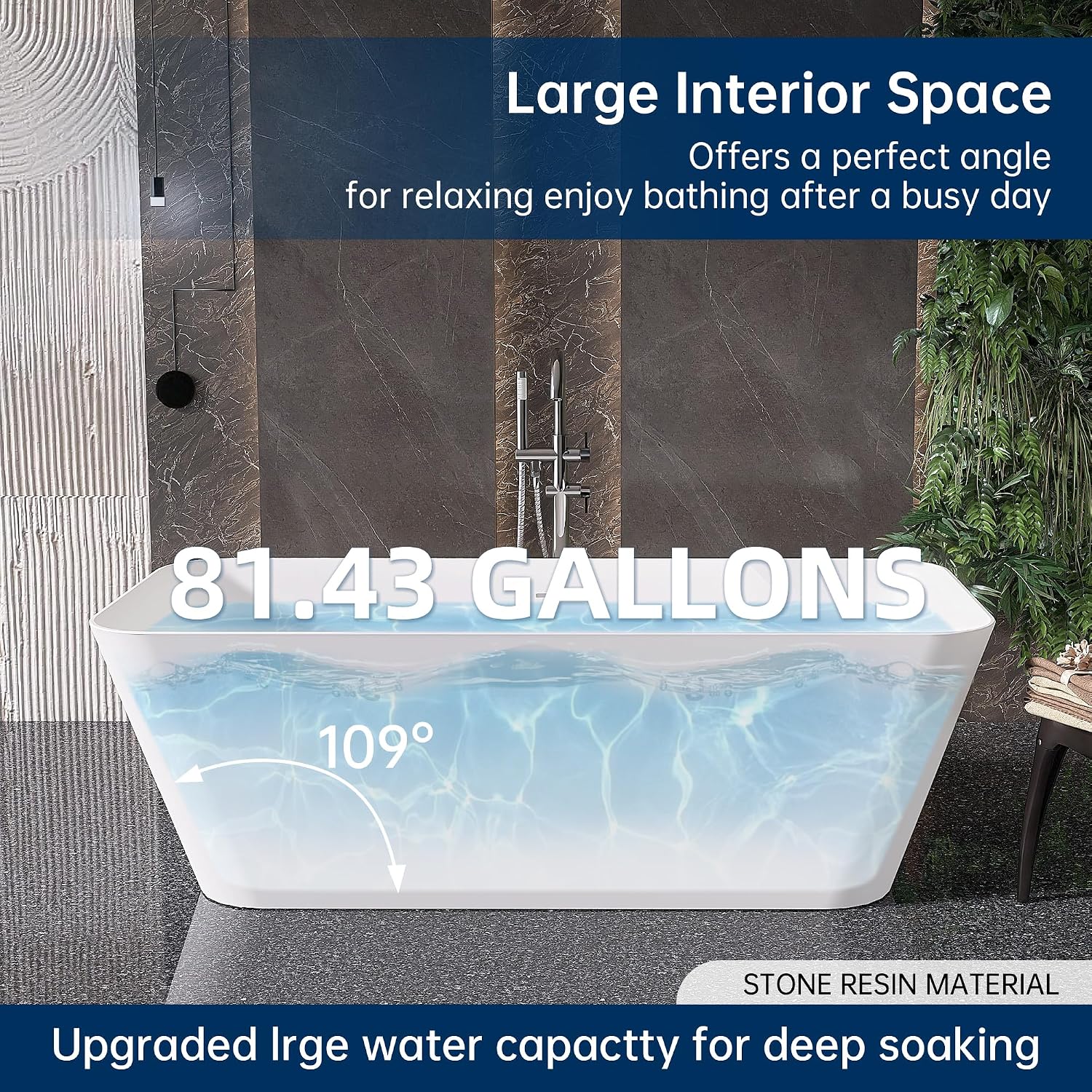 Stone Resin Freestanding Bathtub 67 ', Elegant Oval Shape Soaking Tub, Solid Surface Stand Alone Bathtub with Drain & Integrated Slotted Overflow Matte White AMFS340-1700