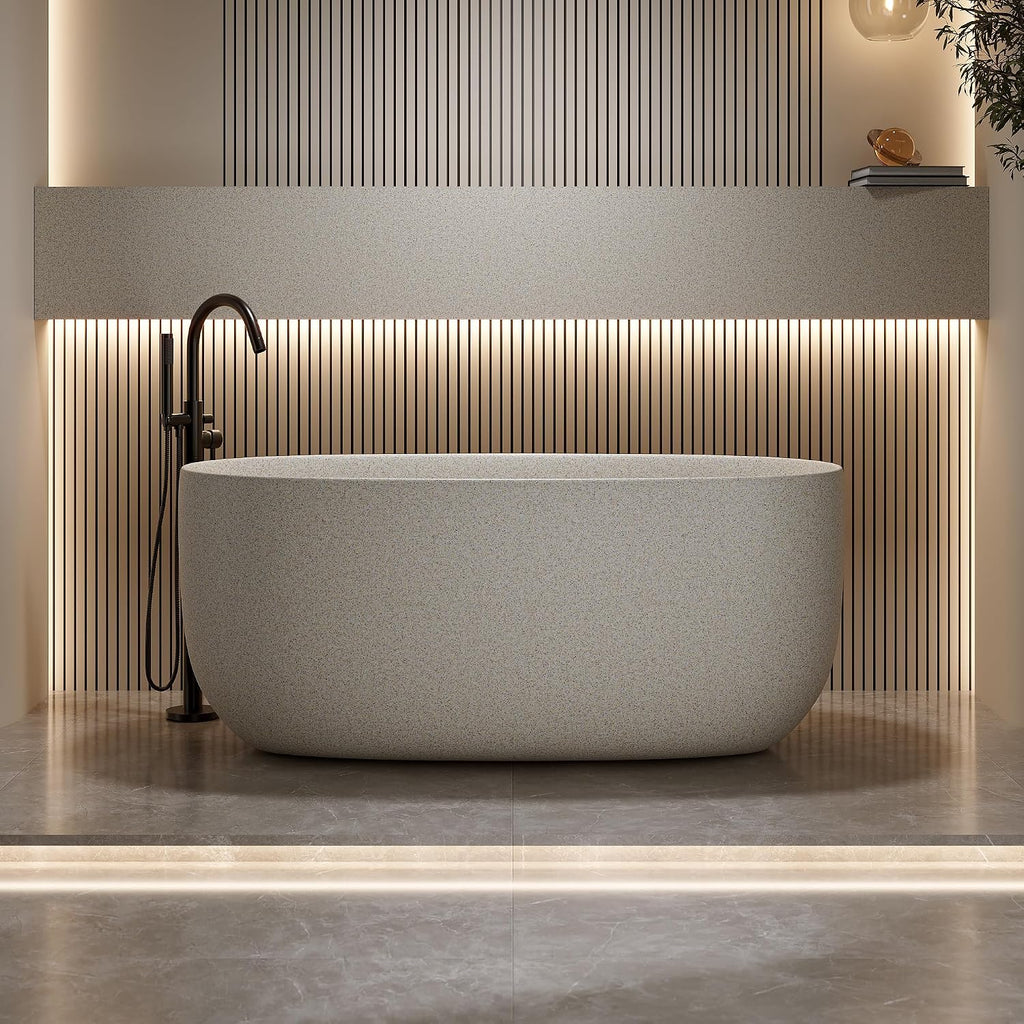 KEIKI 47'' Freestanding Bathtub, Resin Stone Soaking Bathtub with Solid Surface, Modern Tubs with Overflow and Pop-up Drain