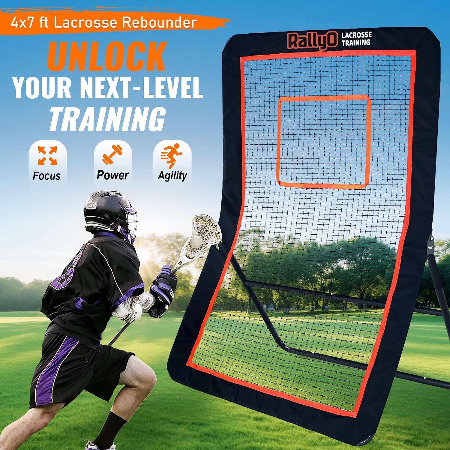 Lacrosse Rebounder for Backyard Heavy-Duty Volleyball Rebounder Net with Color Box, Adjustable 5 Rebound Angles for Lacrosse, Volleyball, Baseball, Soccer Practice