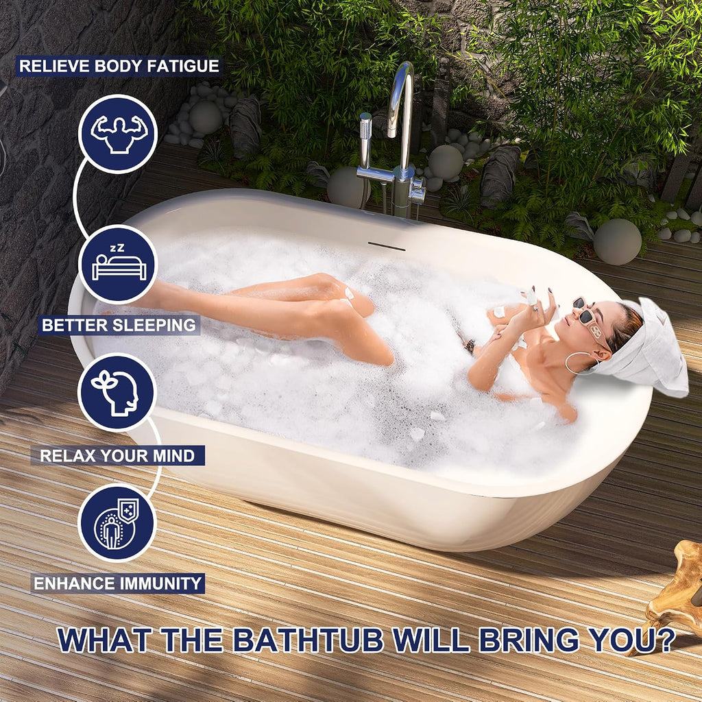 59' Acrylic Free Standing Tub, Stand Alone Tub, Freestanding Bathtub, Soaking Bathtub, cUPC Certified, SE(Glossy White)