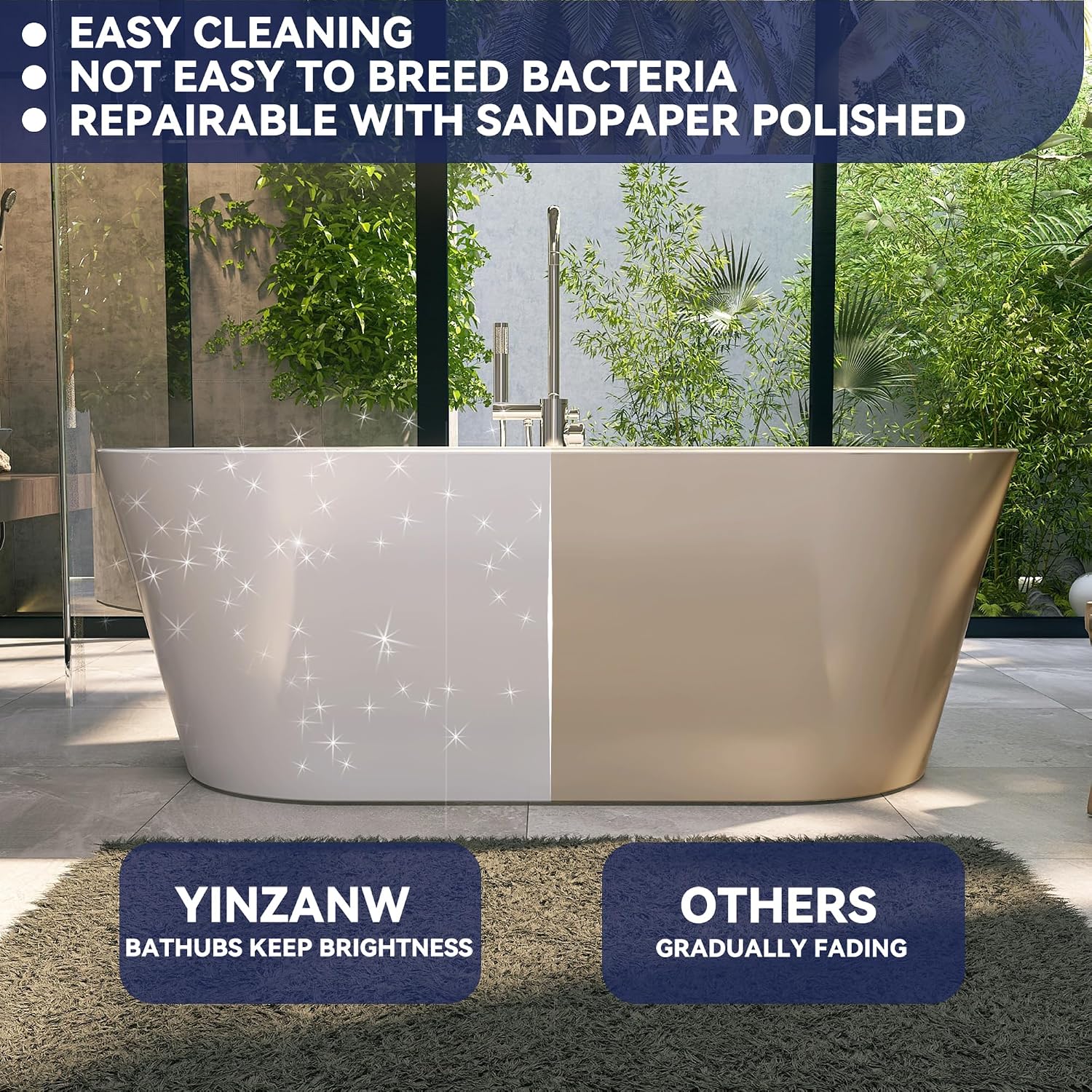 64' Acrylic Free Standing Tub, Stand Alone Tub, Freestanding Bathtub, Soaking Bathtub, cUPC Certified, LT(Glossy White)