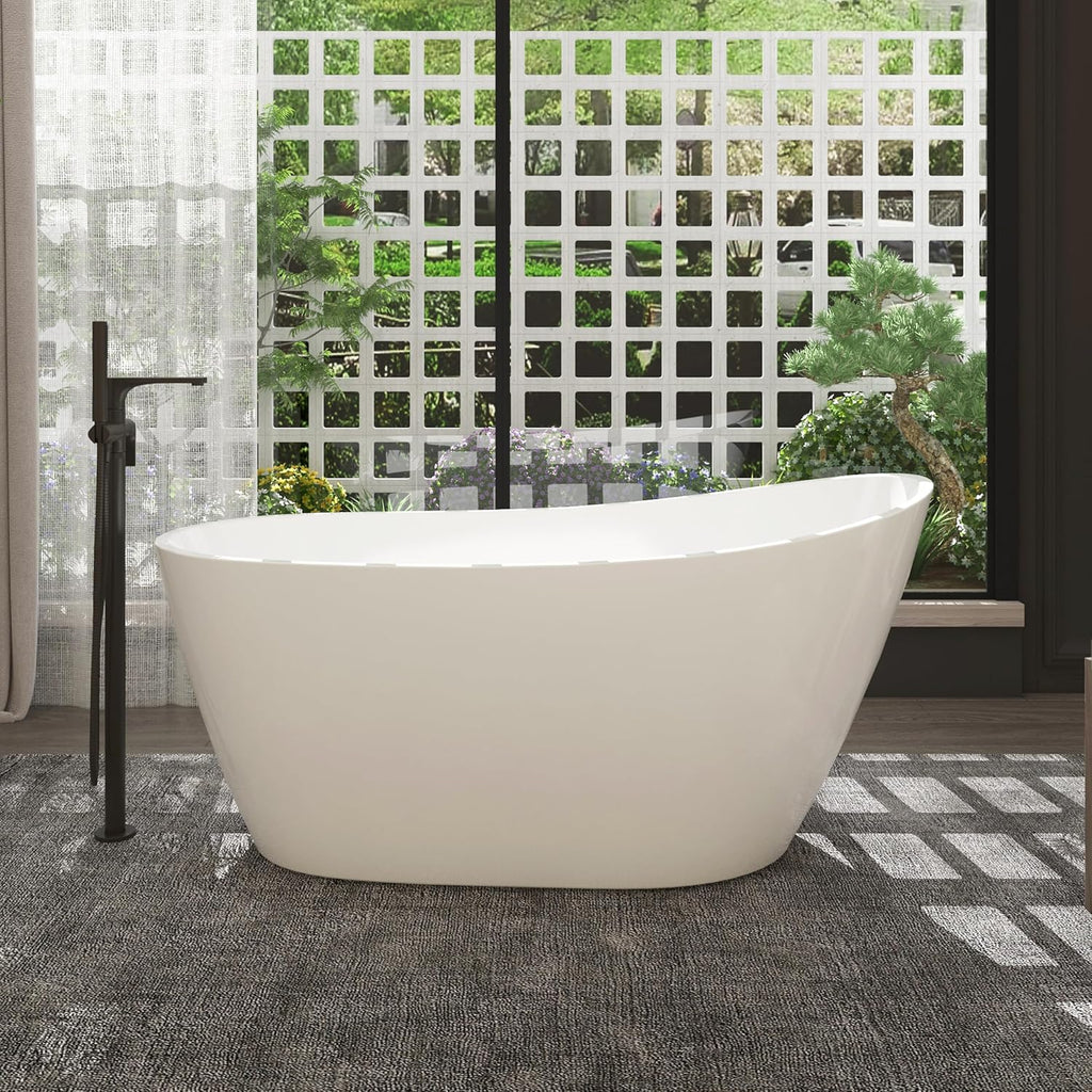 Acrylic Freestanding Contemporary Soaking Tub A29-55 Series 55' Bathtub White Modern Stand Alone Tub with Overflow and Pop-up Drain