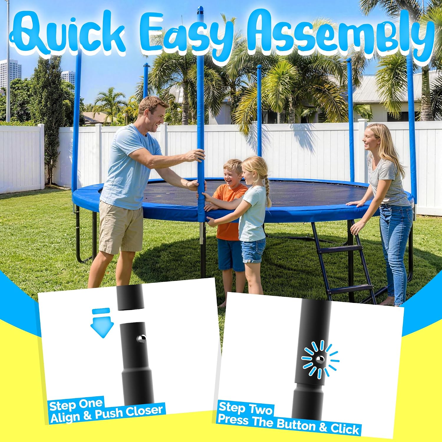 YORIN Backyard Bouncer Bundle with Basketball Hoop, Light String & Sprinkler, Heavy Duty Jumping Set for Kids & Adults, 10 12 14 15 16FT, 1500LBS Capacity, ASTM Certified, Galvanized Steel Frame