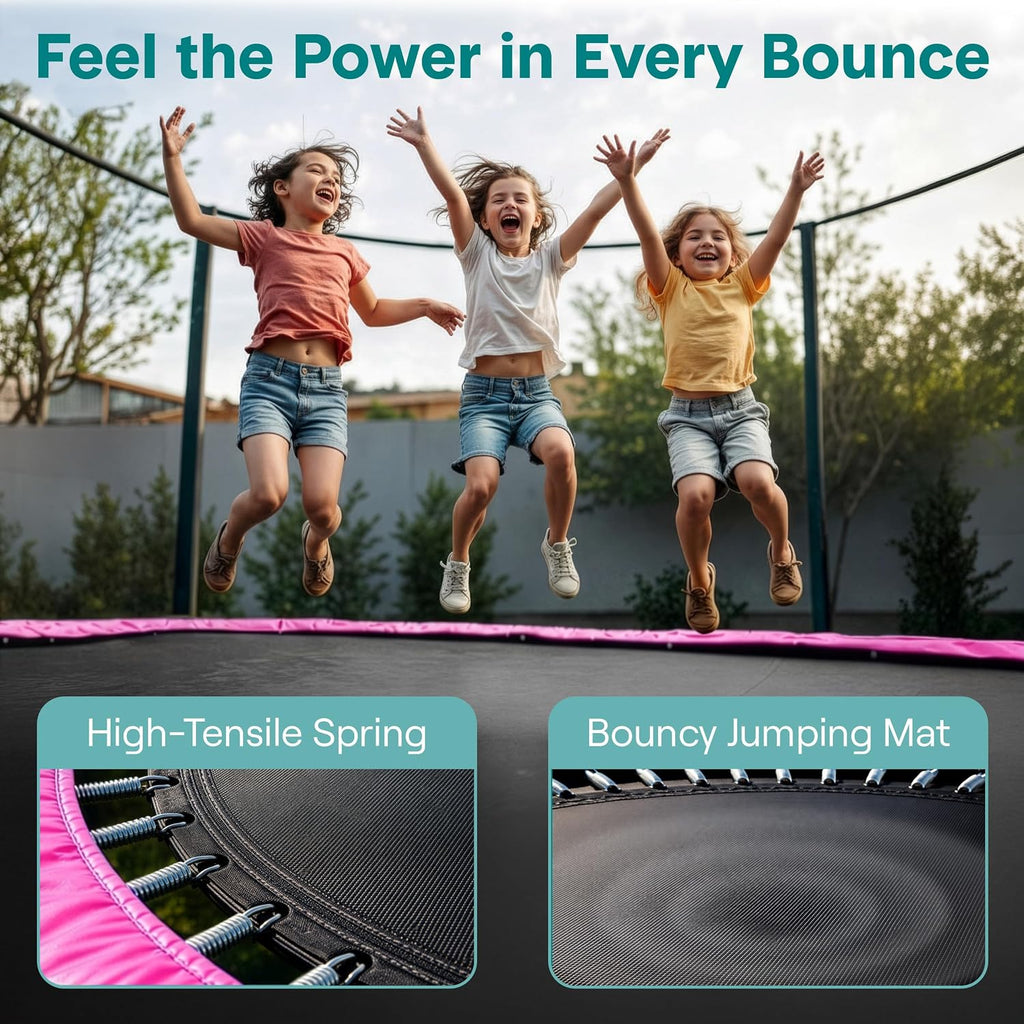 SereneLife Trampoline Outdoor 8FT 10FT 12FT 14FT with Enclosure Net, Ladder and Anti-Rust Coating - ASTM Approved Recreational Trampolines - Heavy Duty Yard Trampolines for Kids and Adults