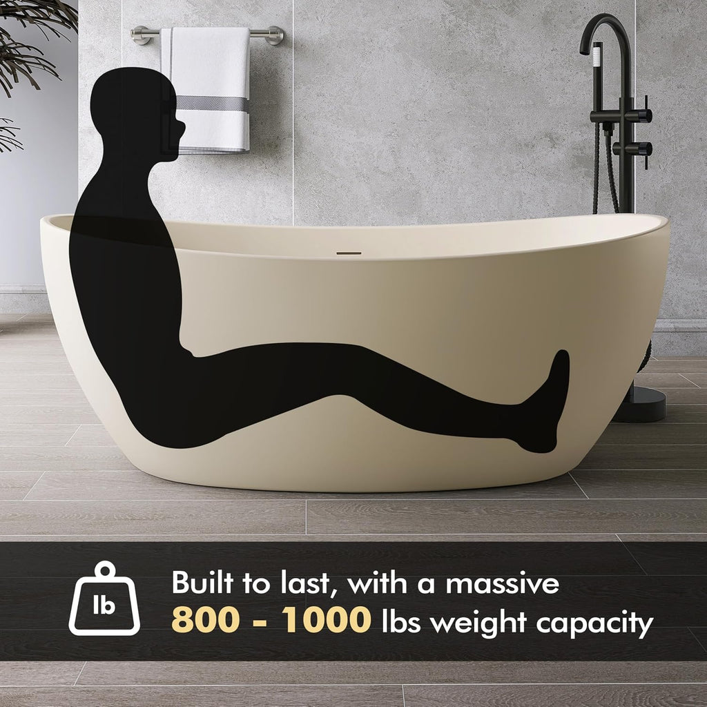 60' Acrylic Soaking Tub,Large Freestanding Bathtub, Free Standing Tub with Integrated Overflow and Drain, Soaker Tubs with Adjustable Legs, cUPC Certified, Latte color