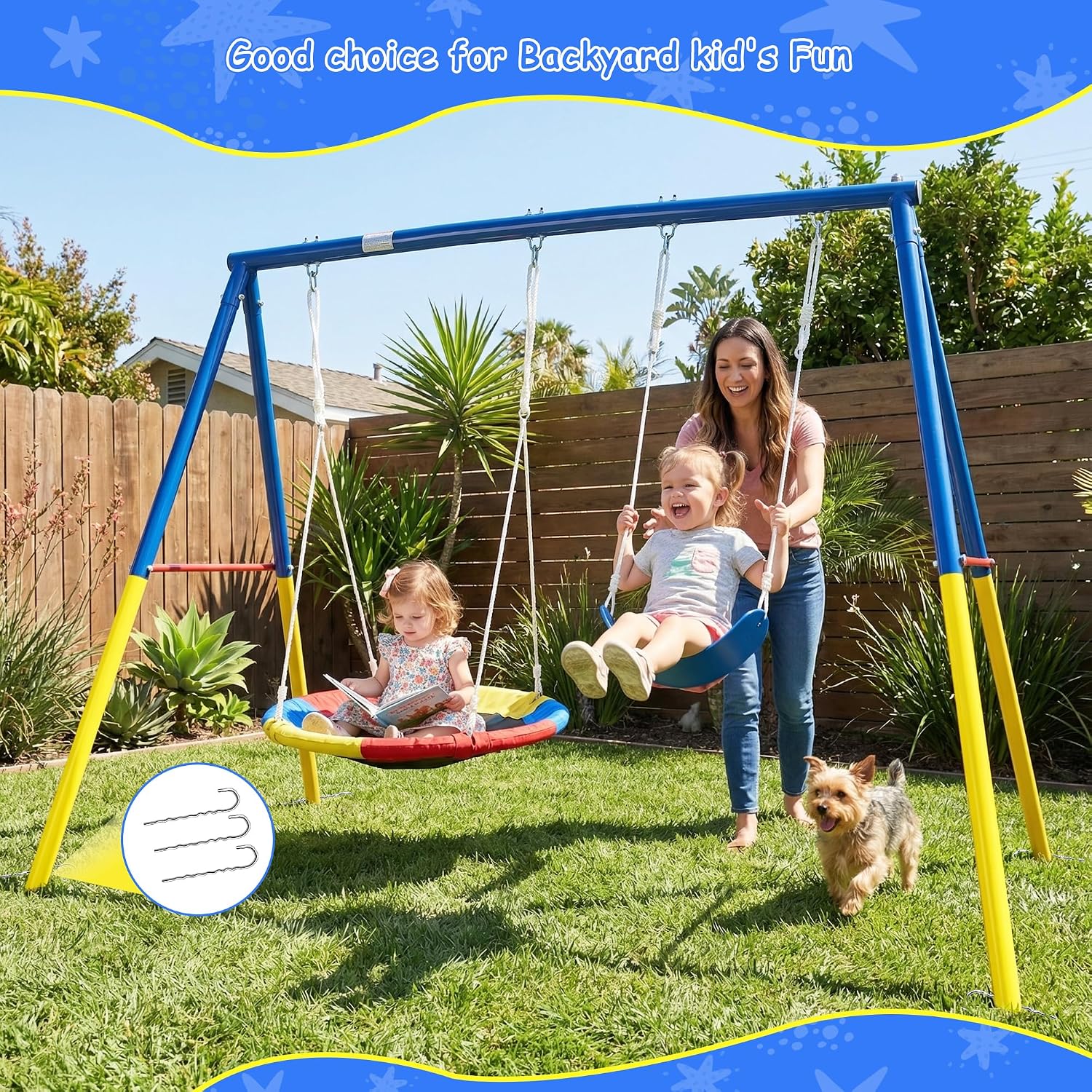 Swing Set for Backyard with Stand, Playground Swing Heavy Duty 440lbs Metal Outdoor Swing Stand, Contain 1 Saucer 32' & 1 Belt seat 26.2' - Backyard Playset