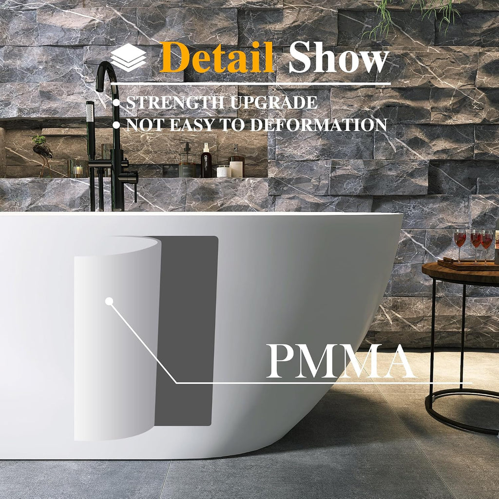 68' Resin Stone Freestanding Bathtub, Oval Solid Surface Freestanding Tub, Stand Alone Tub, Integrated Slotted Overflow and Pop-up Drain, Matte White