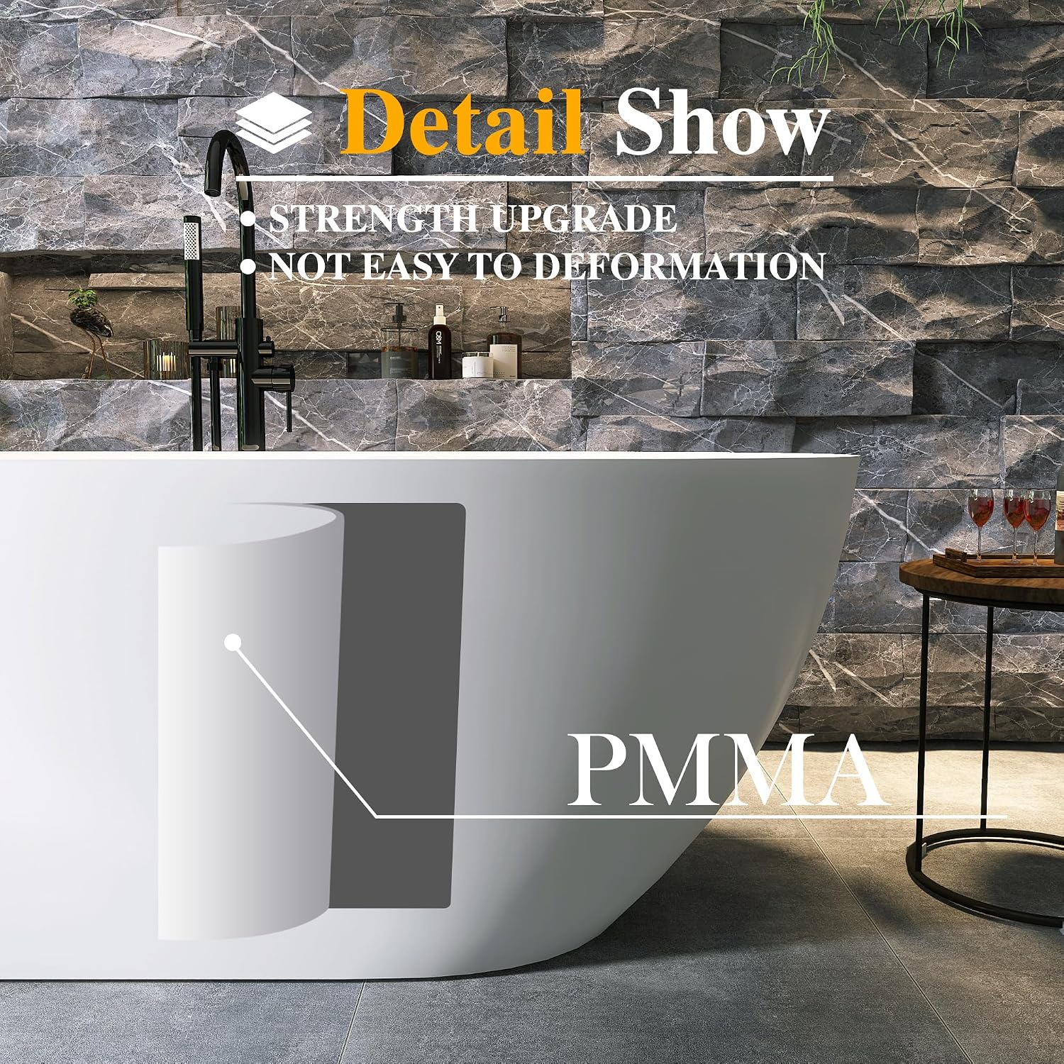 68' Resin Stone Freestanding Bathtub, Oval Solid Surface Freestanding Tub, Stand Alone Tub, Integrated Slotted Overflow and Pop-up Drain, Matte White