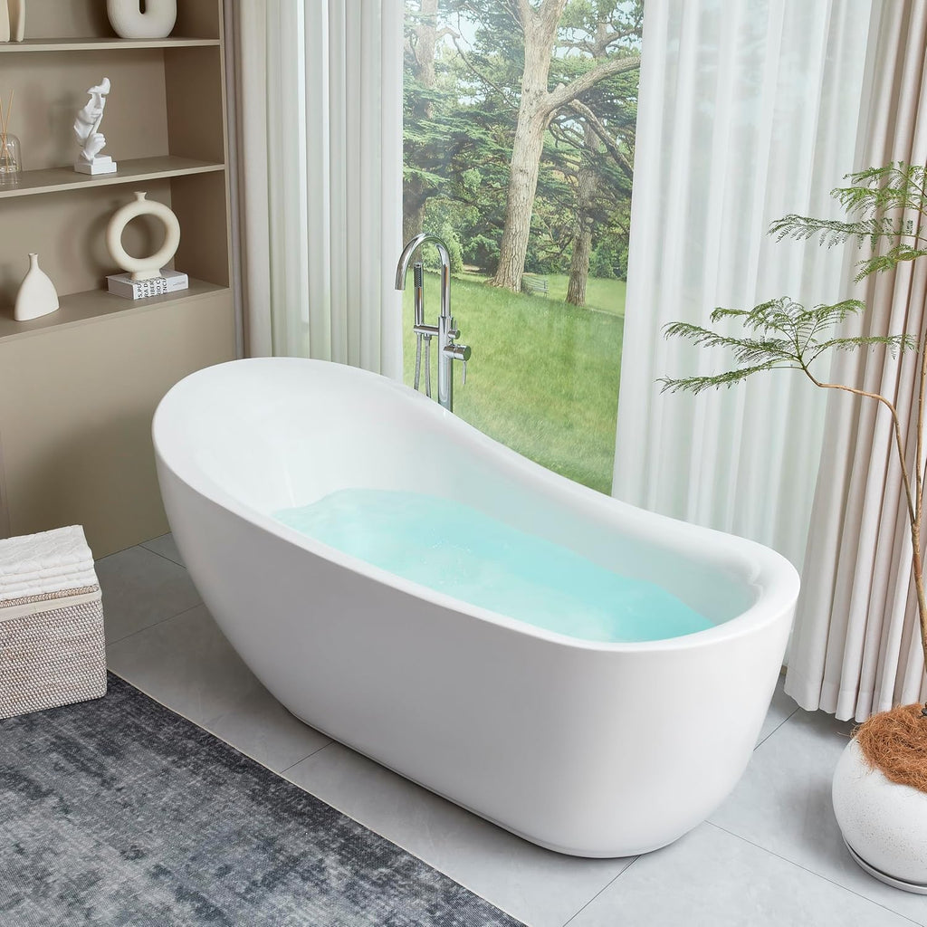 HomeBeyond 71 Inch Free Standing Bathtub | Acrylic Freestanding Soaking Tub deal for Spa-Like Baths, Modern Bathroom Stand Alone Tub Suitable for Couples, Singles, and Families, White