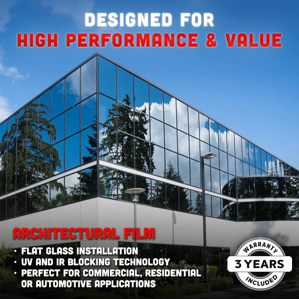United Reflective Window Tint Film – Daytime Mirror Tint for Privacy, Sun Blocking, UV Protection & Heat Reduction, Ideal for Home, Office & Car, Silver 35%, 60 Inch x 100 Feet Roll