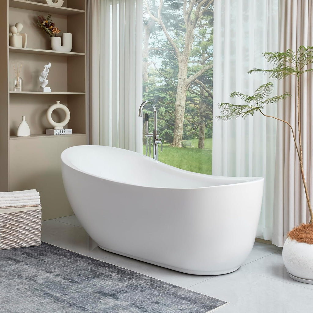 HomeBeyond 71 Inch Free Standing Bathtub | Acrylic Freestanding Soaking Tub deal for Spa-Like Baths, Modern Bathroom Stand Alone Tub Suitable for Couples, Singles, and Families, White