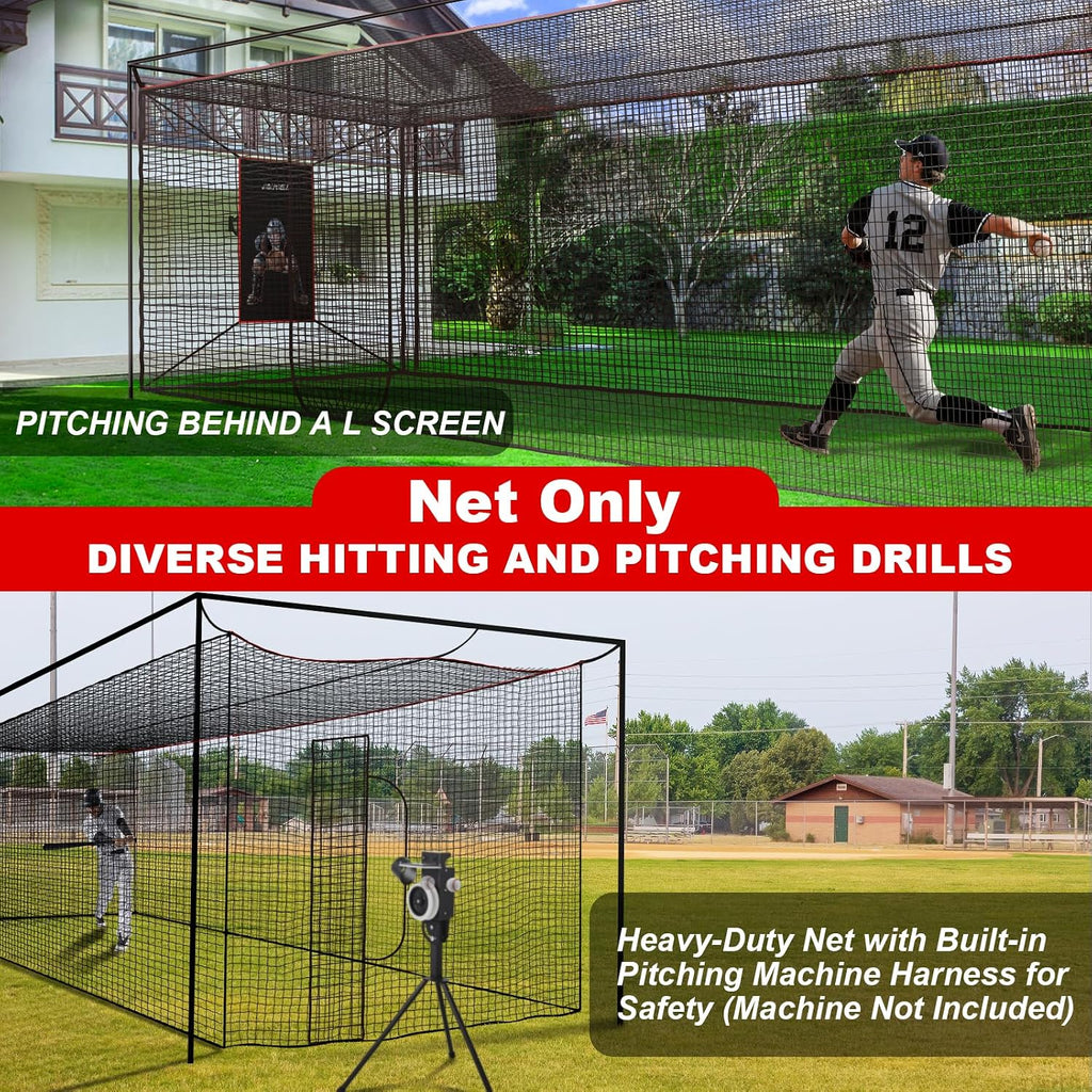Baseball Softball Batting Cage Net with Realistic Catcher, Net Only, Backyard Practice Batting Cage Net, Heavy Duty Multi-Purpose Sports Net with Door