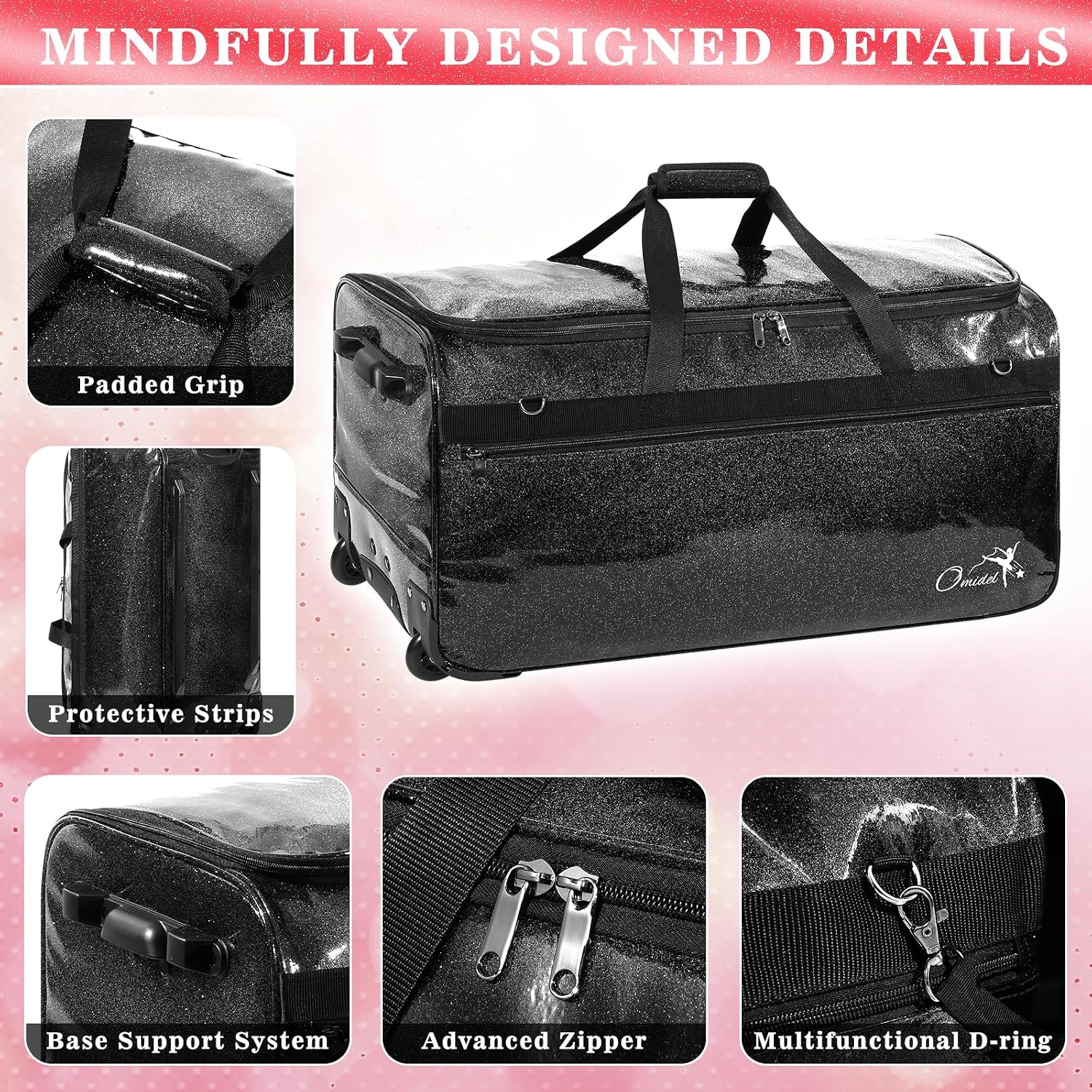Dance Bag with Garment Rack and Curtain, 28' Rolling Dance Competition Duffle Bag with Garment Rack | Mobile Changing Station Dance Suitcase for Dancer Athlete Livestreamer Cheerleader Cosplayer