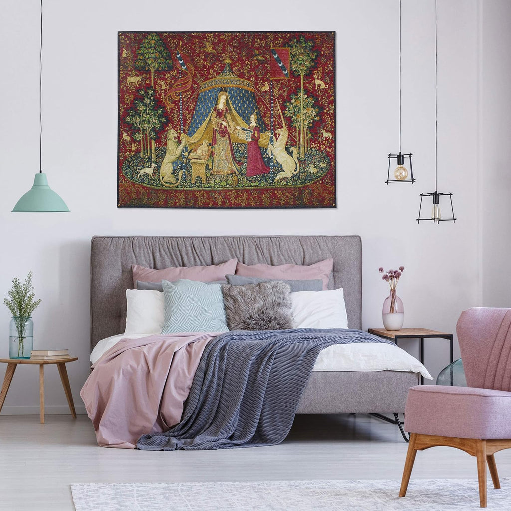 The Lady and The Unicorn - Desire | Woven Tapestry Wall Art Hanging | Historic Middle Ages Tapestry Reproduction | 100% Cotton USA Size 62x50