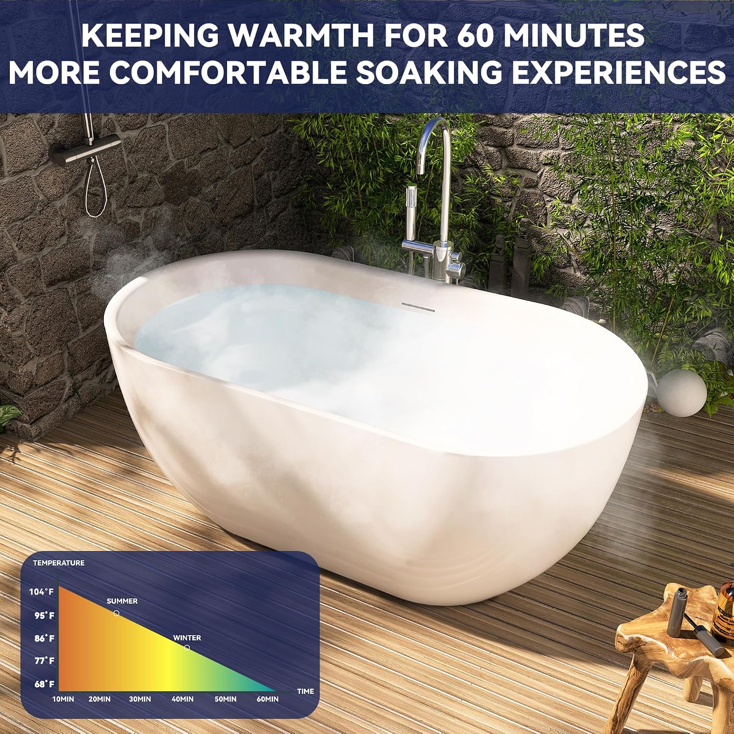 59' Acrylic Free Standing Tub, Stand Alone Tub, Freestanding Bathtub, Soaking Bathtub, cUPC Certified, SE(Glossy White)