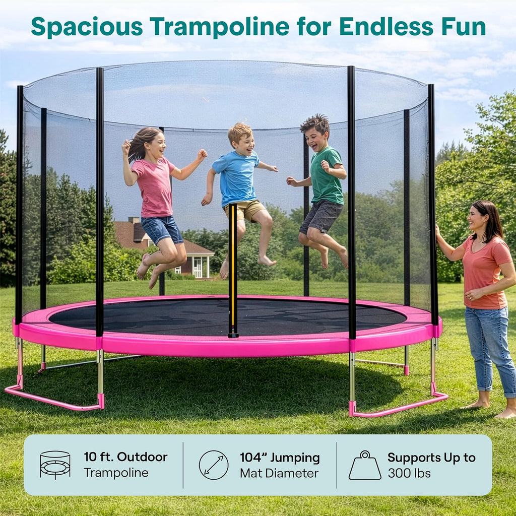 SereneLife Trampoline Outdoor 8FT 10FT 12FT 14FT with Enclosure Net, Ladder and Anti-Rust Coating - ASTM Approved Recreational Trampolines - Heavy Duty Yard Trampolines for Kids and Adults