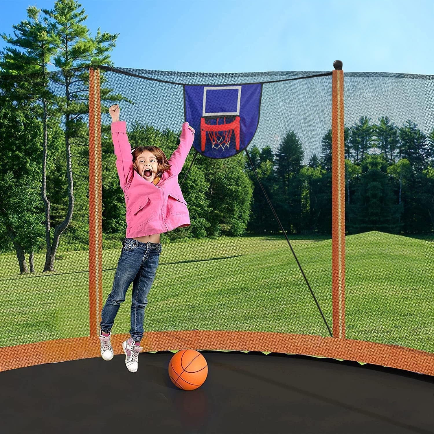 1500LBS 16FT 15FT 14FT 12 FT 10FT 8FT Tranpoline for Kids and Adults with Sprinkler, Lights with Music Speaker, Socks, Water Ball, Heavy Duty Outdoor Tranpoline with Net Enclosure and Ladder