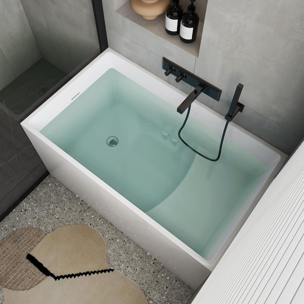 47' Acrylic Freestanding Bathtubs, Stand Alone Tub, Japanese Soaking Tubs for Bathroom, Integrated Overflow and Drain, cUPC Certified, Gloss White