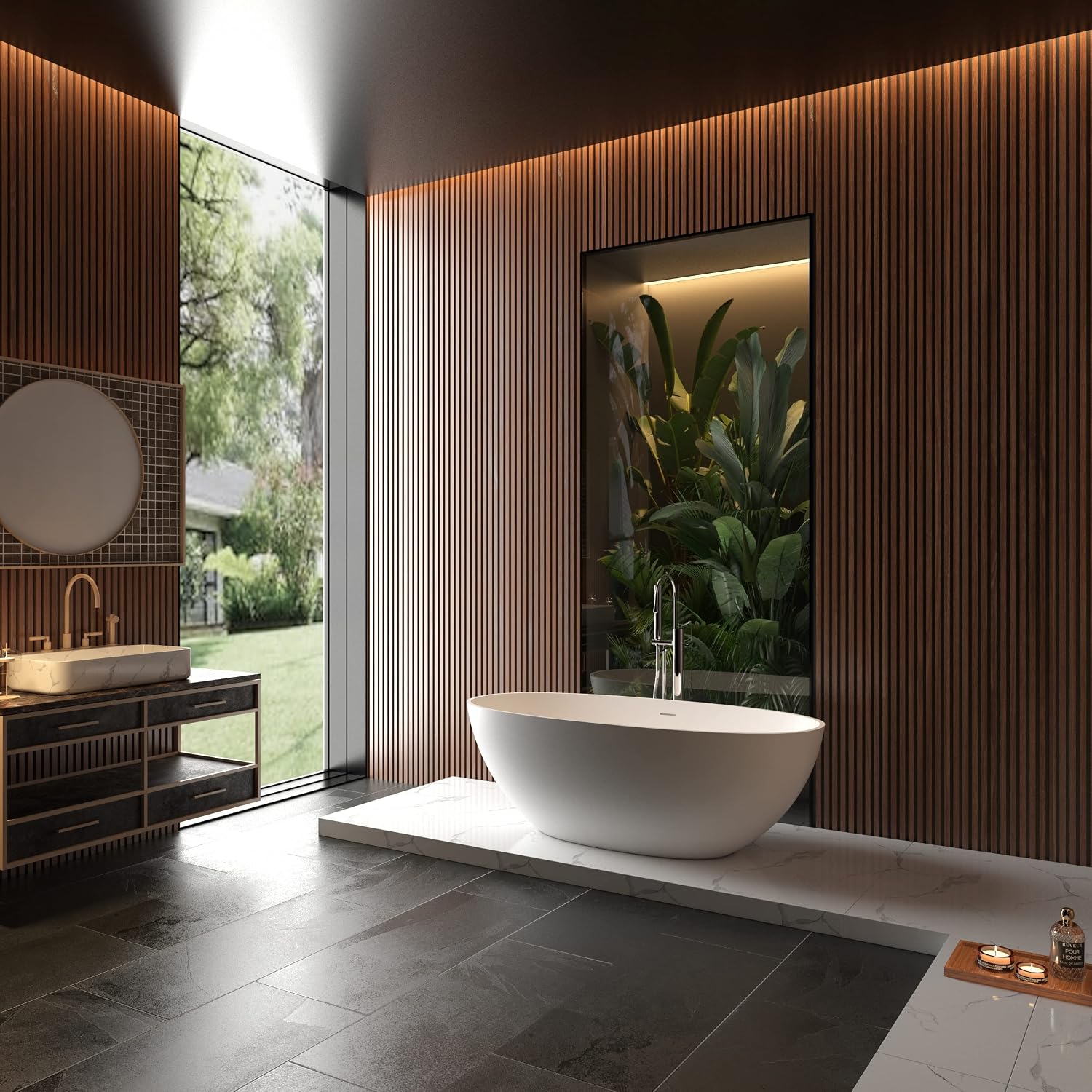 65' Freestanding Solid Surface Bathtub - Luxury Handcrafted Stone Resin Soaking Tub with Overflow, Pop-up Drain & Matte White Finish for Spa-Like Relaxation