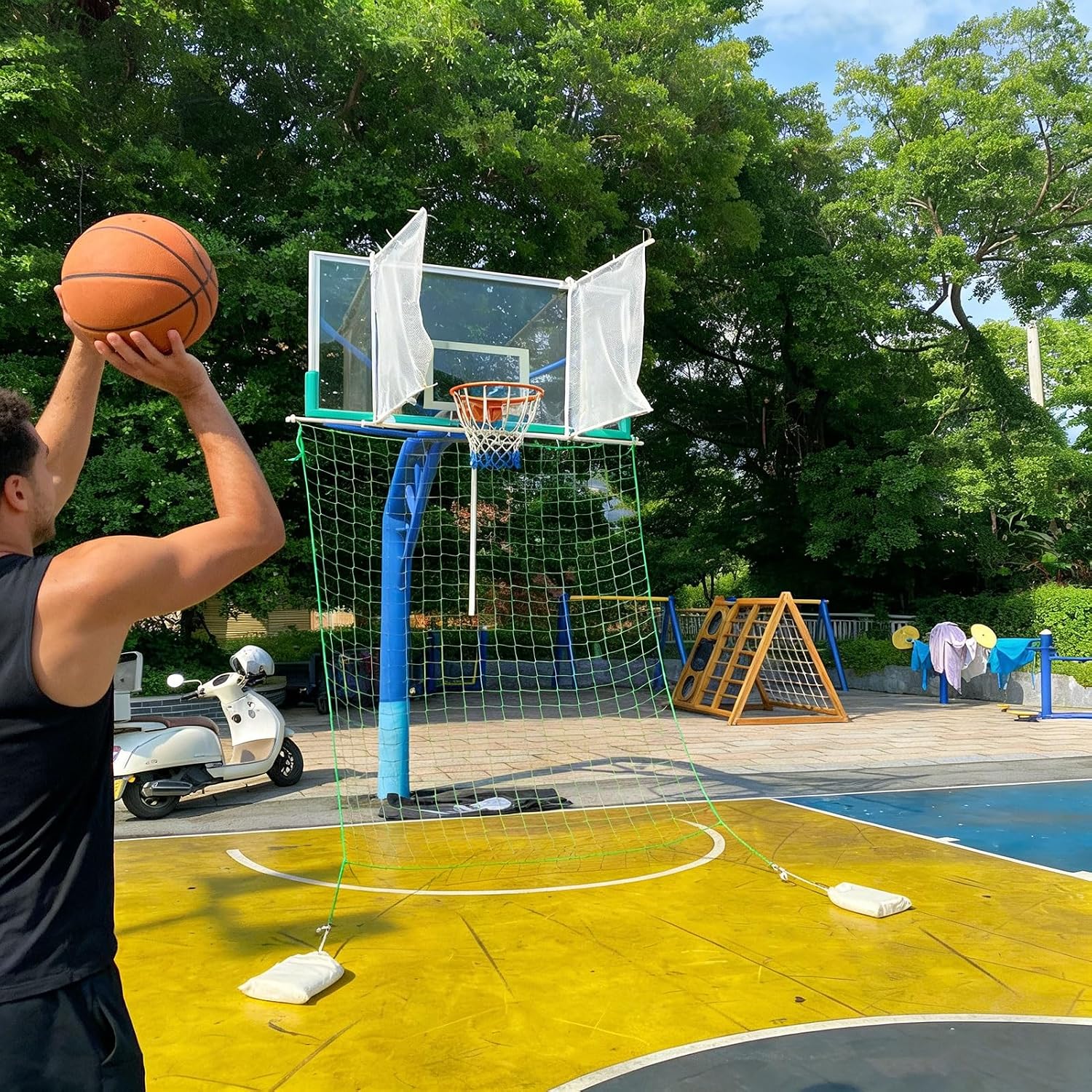 Basketball Return Net, Basketball Backstop Catch Net for Ground & Yard Guard, Training Basketball Rebounder Net for Shooting Practice Hoop Outdoor