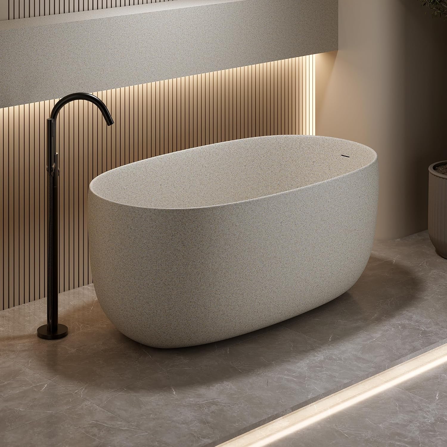 KEIKI 51'' Freestanding Bathtub, Resin Stone Soaking Bathtub, Solid Surface Modern Tubs with Overflow and Pop-up Drain