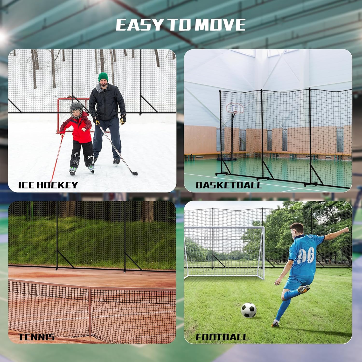 MR Ball Stop Net System, Movable Heavy Duty Backstop Net, 2 in 1 Multi-Sport Stop Netting, Ball Barrier Sports Practice Barrier Net for Professional, College and Grade School Training