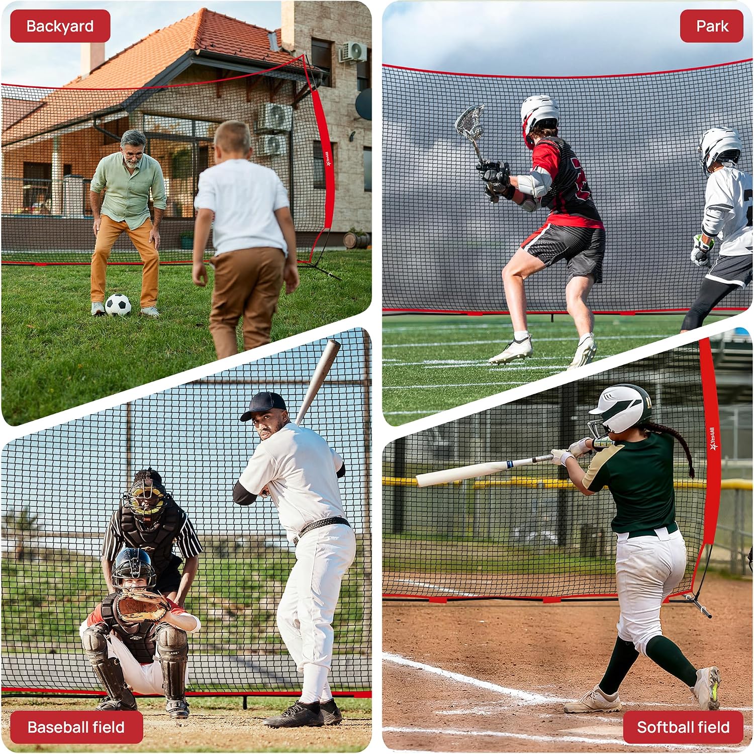 Yes4All Backstop Net for Backyard, 12x9ft Large Lacrosse Backstop, Durable Knotless Net with Strong Frame, 4 U Nails & Carry Bag - Ideal for Golf, Baseball, Basketball, Soccer, Hockey