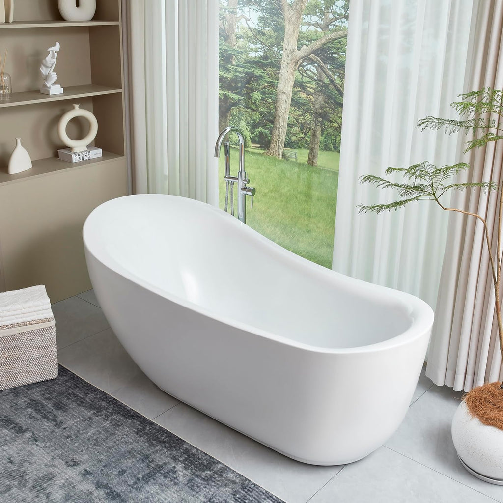 HomeBeyond 71 Inch Free Standing Bathtub | Acrylic Freestanding Soaking Tub deal for Spa-Like Baths, Modern Bathroom Stand Alone Tub Suitable for Couples, Singles, and Families, White