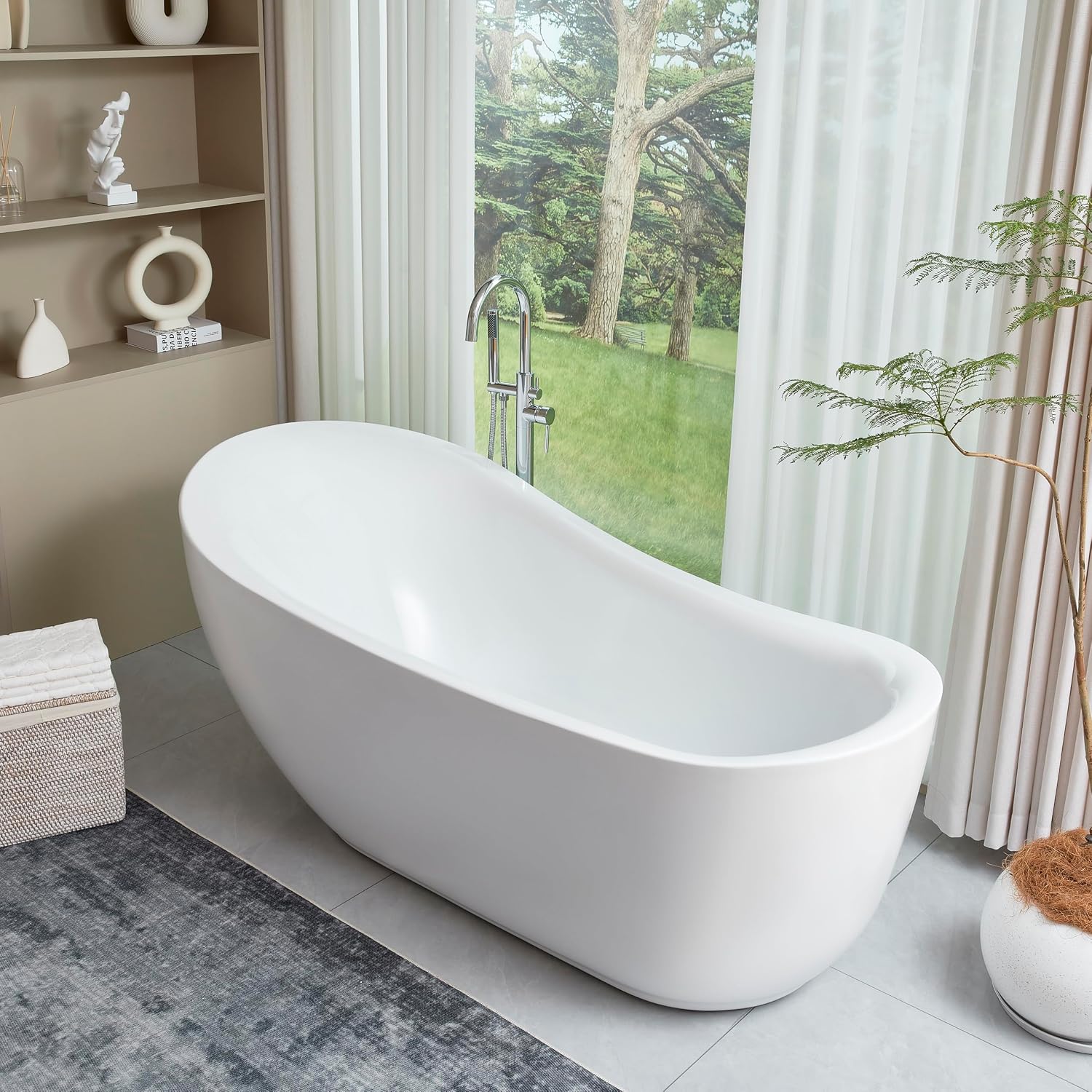 HomeBeyond 71 Inch Free Standing Bathtub | Acrylic Freestanding Soaking Tub deal for Spa-Like Baths, Modern Bathroom Stand Alone Tub Suitable for Couples, Singles, and Families, White