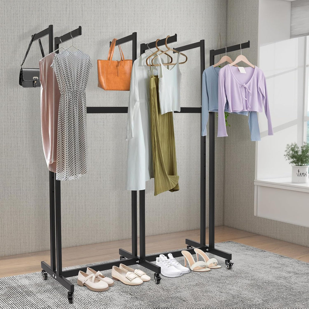 Heavy Duty Garment Rack, Height-Adjustable Clothing Rack with 6 Arms, Floor Standing with Wheels, 165 lbs Load Capacity for Hanging Clothes