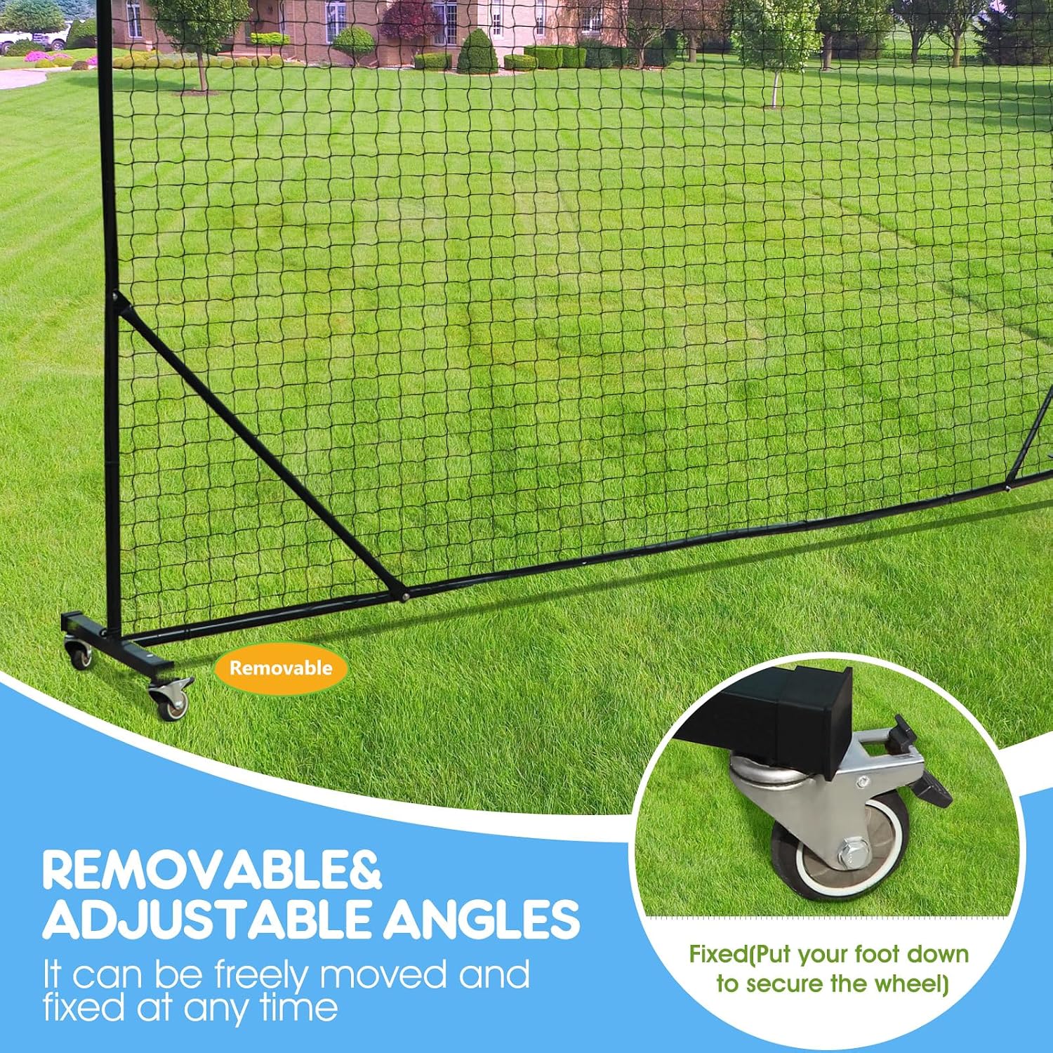 Ball Stop Net System with Wheels Movable Socketed Ball Stop Net Sports Netting Backyard 10FT to 12FT High Backstop Net for Barrier with Post from 10FT to 30FT Wide