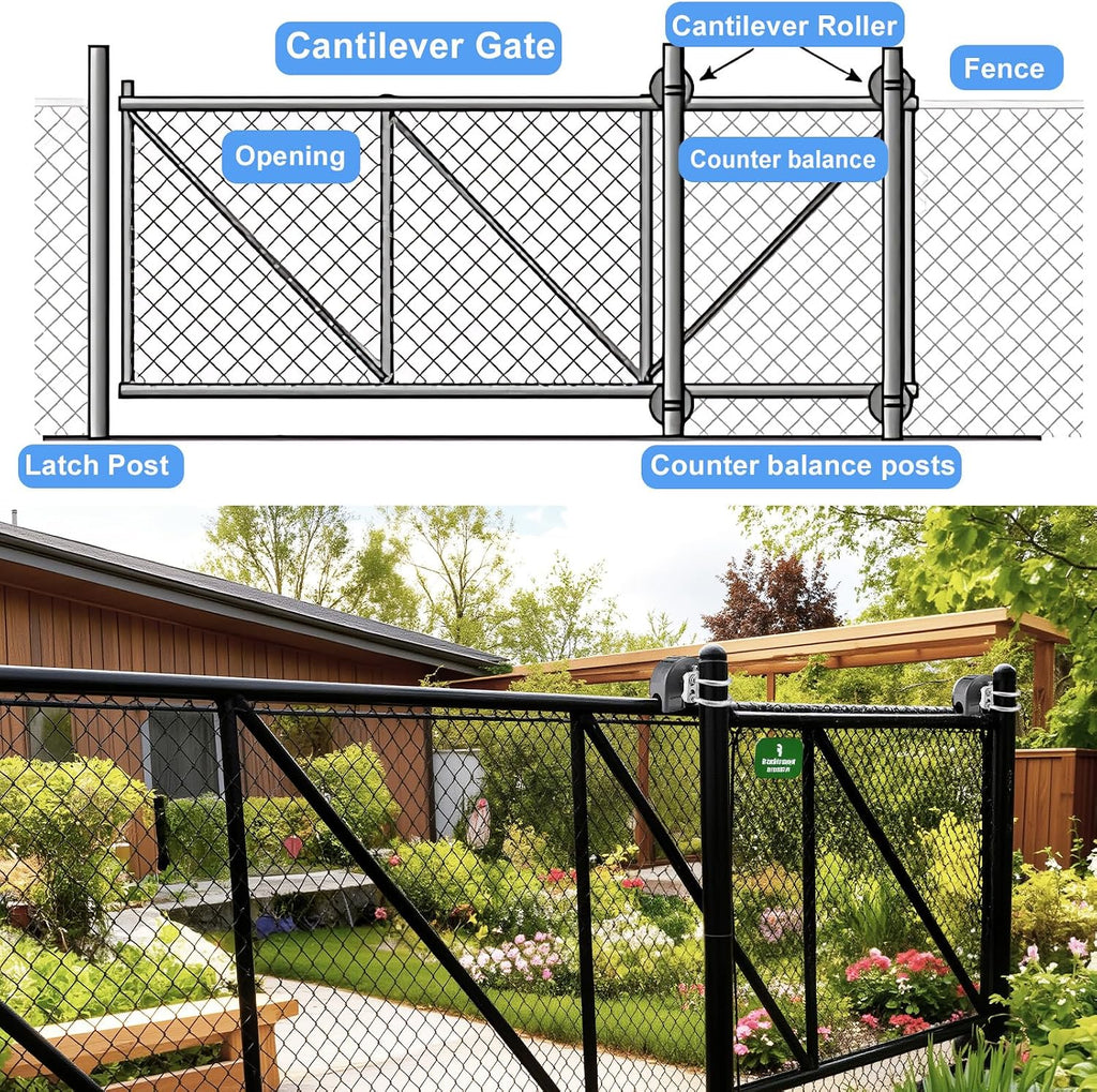 Sliding Gate Rollers, Nylon Cantilever Slide Gate with Covers, Rolling Cantilever, 4' Round Post, 2-3/8' or 2-1/2' for Chain Link Fence Gate Frame, Slide Gate Roller Hardware - Pack of 4