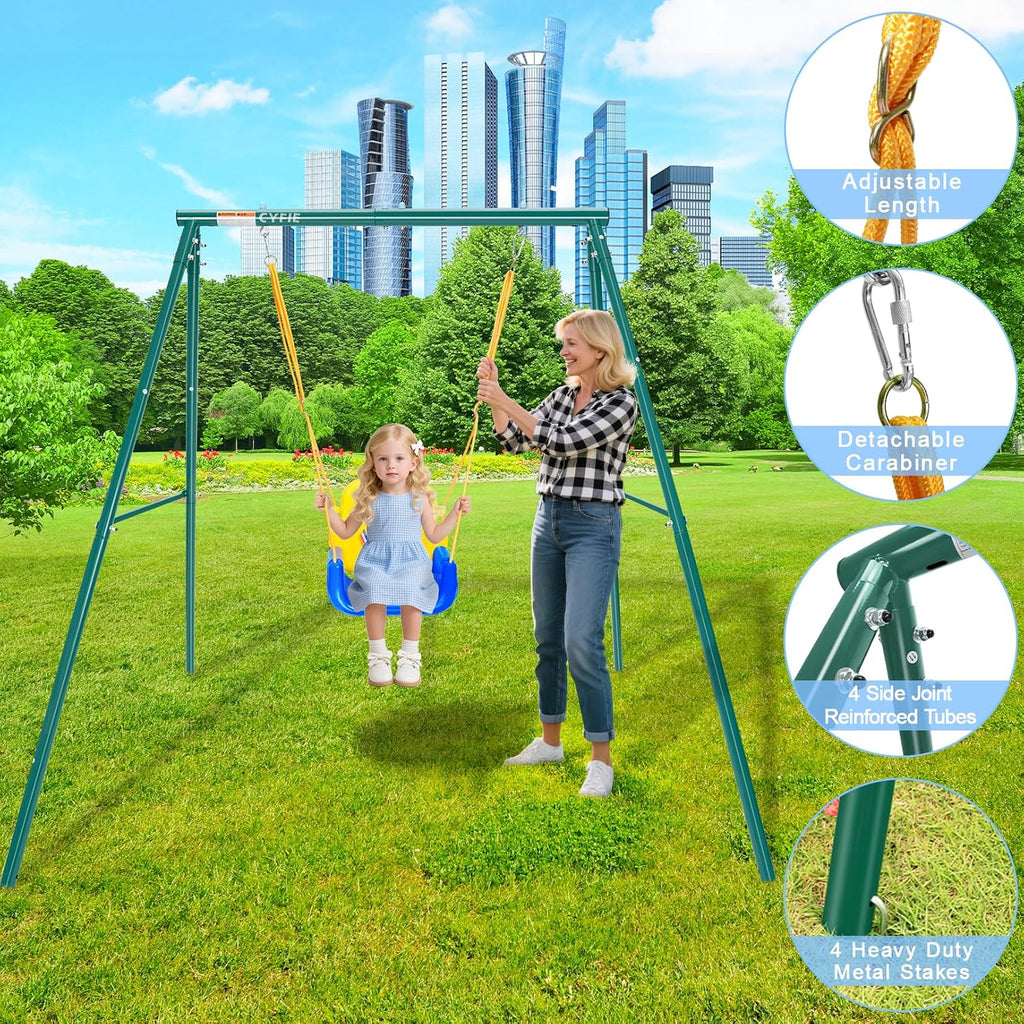 CYFIE Toddler Swing Set, 4-in-1 Kids Swing Sets for Backyard, Indoor/Outdoor Baby Swing with Heavy Duty Metal Stand, Suitable Gift for Aged 6 Months to 10 Years Old