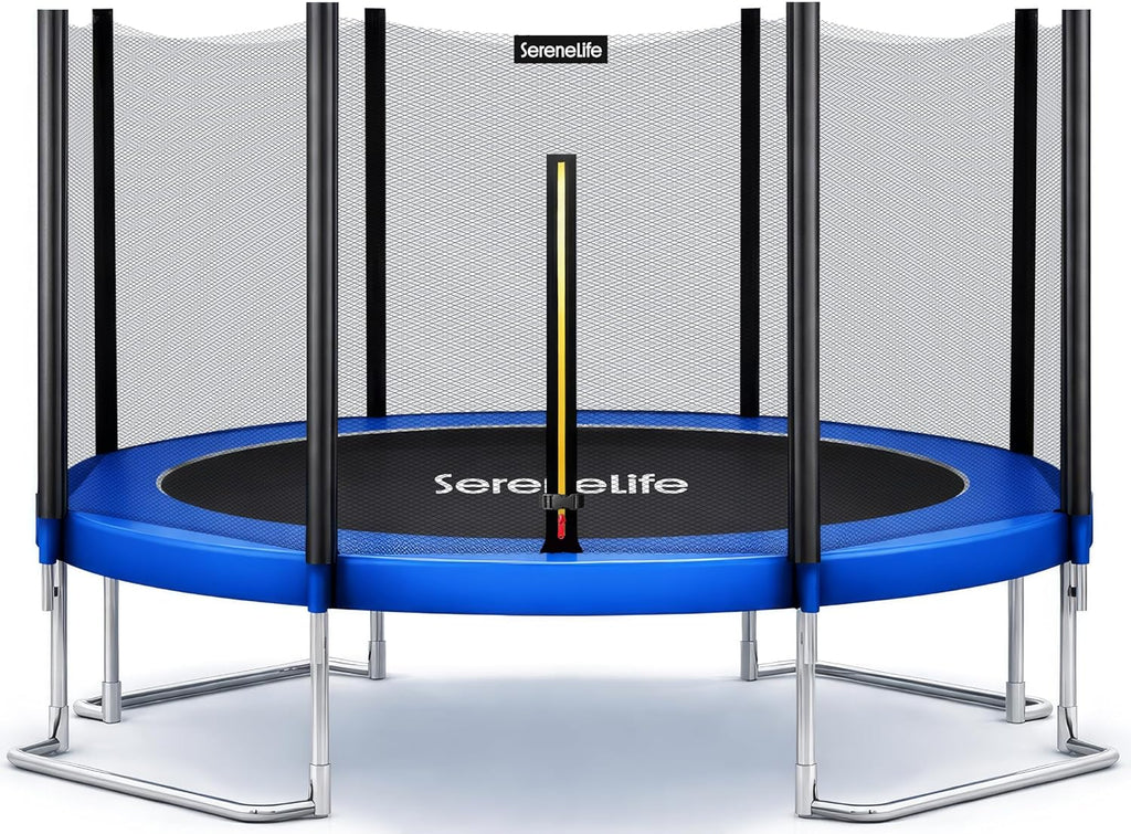SereneLife Trampoline Outdoor 8FT 10FT 12FT 14FT with Enclosure Net, Ladder and Anti-Rust Coating - ASTM Approved Recreational Trampolines - Heavy Duty Yard Trampolines for Kids and Adults