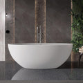61'' Resin Stone Freestanding Bathtub, Oval Soaking Freestanding Bathtubs with Solid Surface, Soaking Tub with Overflow and Pop up Drain - Light Grey