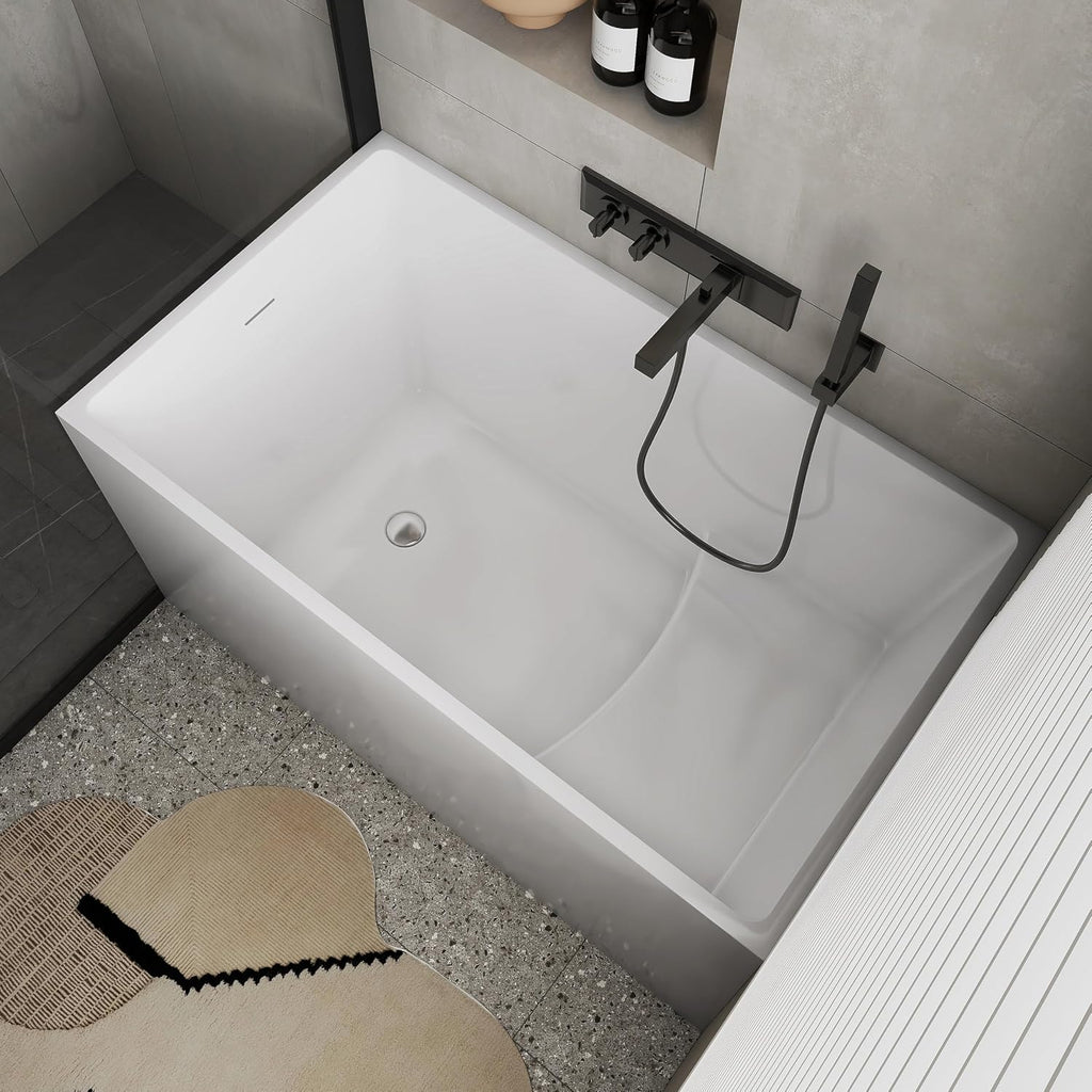 47' Acrylic Freestanding Bathtubs, Stand Alone Tub, Japanese Soaking Tubs for Bathroom, Integrated Overflow and Drain, cUPC Certified, Gloss White