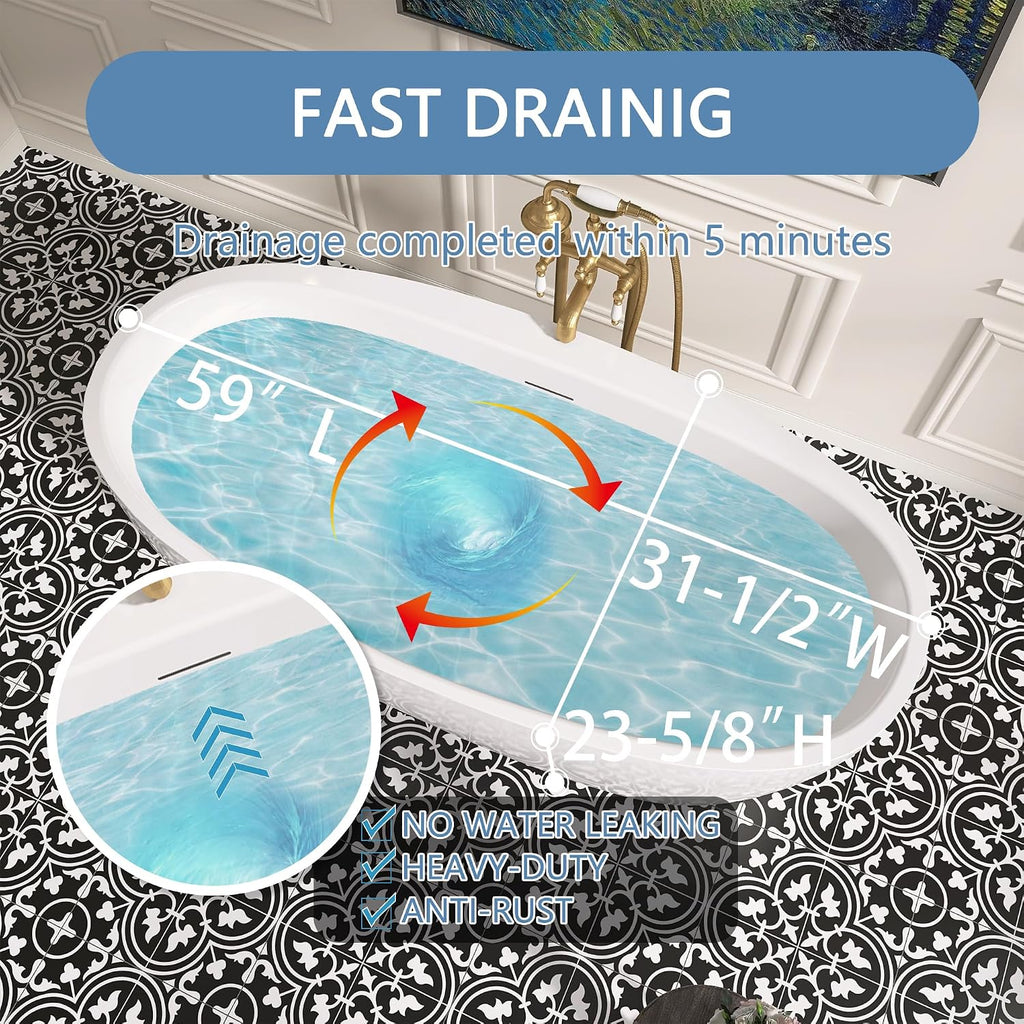 59' Free Standing Tub, Pure Acrylic Freestanding Bathtub, Stylish Stand Alone Contemporary Deep Soaking Bath Tub, cUPC Certified SY5850 (Glossy White)