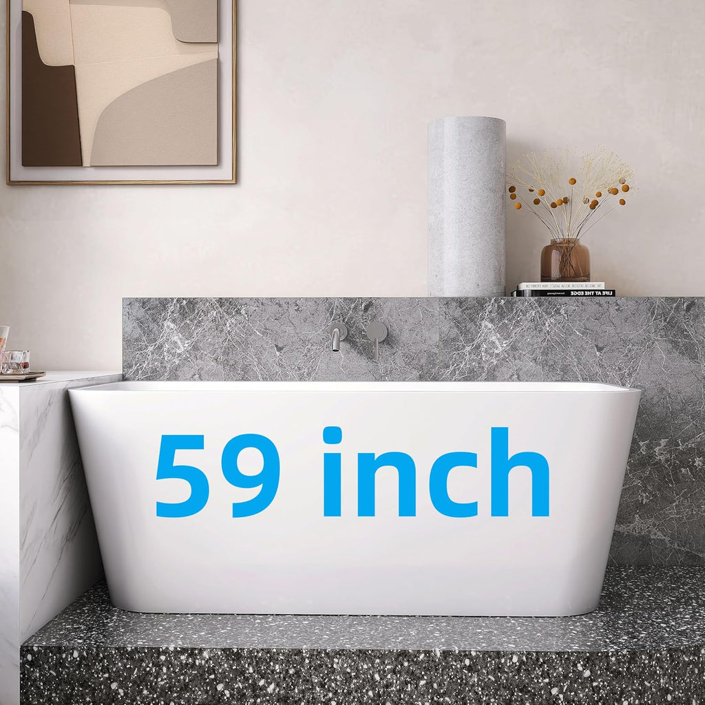 59' Acrylic Back-to-Wall Bathtub,Freestanding Bathtub, Stand Alone Tub, Soaking Tubs for Bathroom, Free Standing Tub with Integrated Overflow and Drain, cUPC Certified, Gloss White