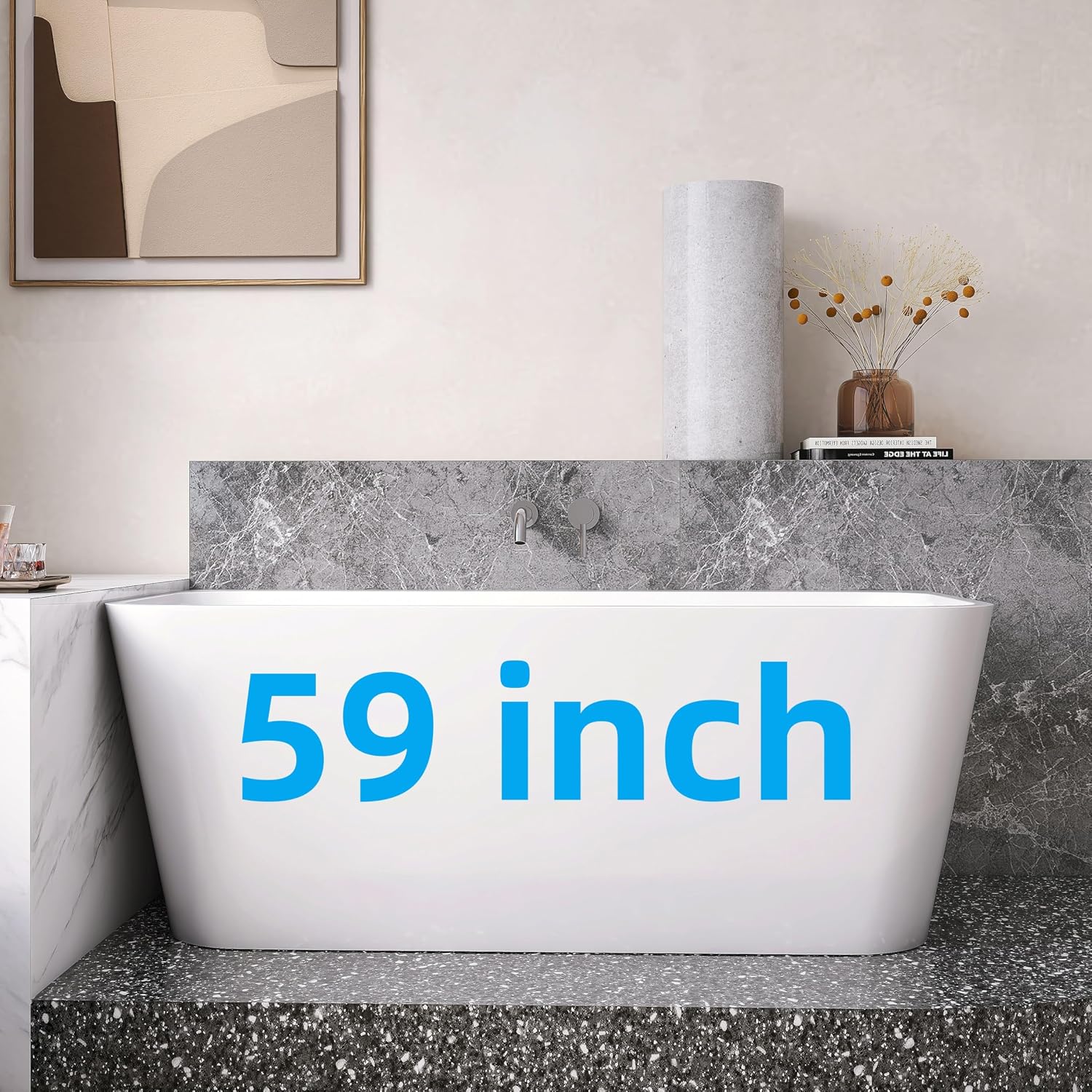 59' Acrylic Back-to-Wall Bathtub,Freestanding Bathtub, Stand Alone Tub, Soaking Tubs for Bathroom, Free Standing Tub with Integrated Overflow and Drain, cUPC Certified, Gloss White