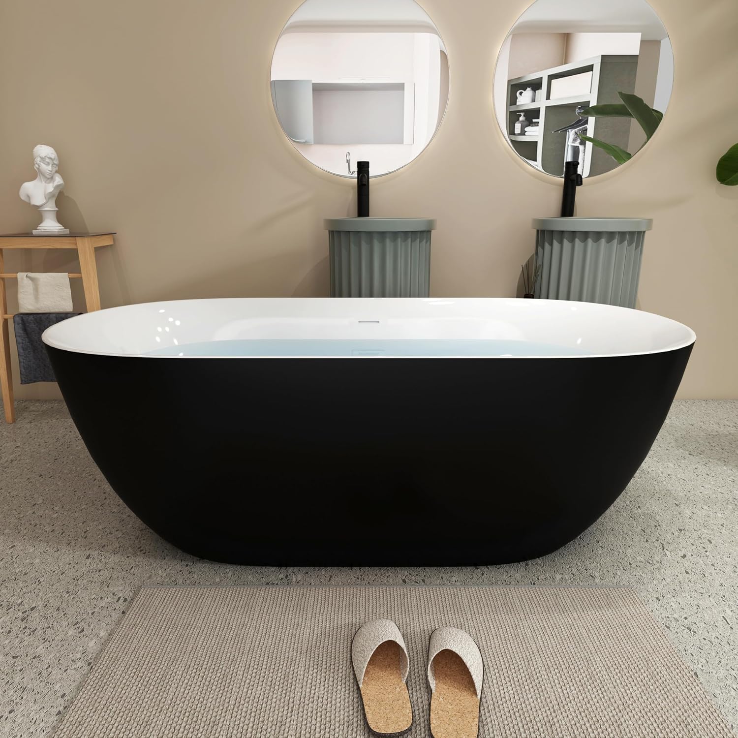 Acrylic Freestanding Contemporary Soaking Tub A25-51 Series 51' Bathtub Matte Black Modern Stand Alone Tub with Overflow and Pop-up Drain