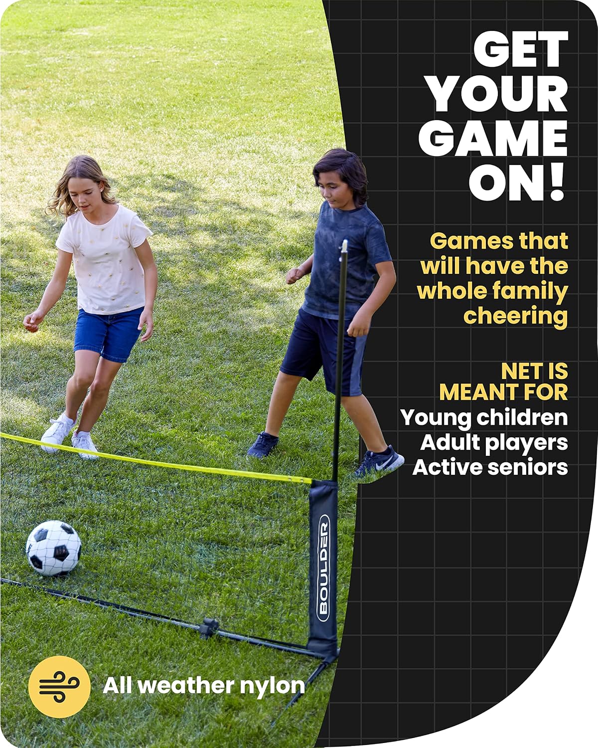 Boulder Portable Badminton Pickleball Net - Foldable/Extendable Poles for Multiple Sports Heights (UP to 5 ft) - Ideal for Tennis, Pickleball, Soccer Tennis - Easy Setup